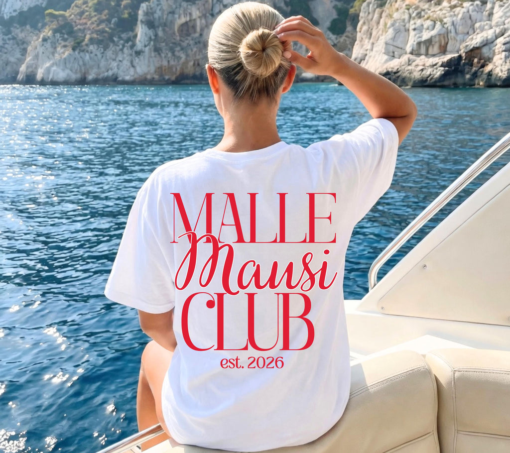 Malle Mausi Club Shirt rot, Malle Shirt 2026, Malle Shirts, Mallorca T Shirts, Bier Shirt, Gruppenshirt, Mausis, Mäuse, Damen, Frauen, Playa