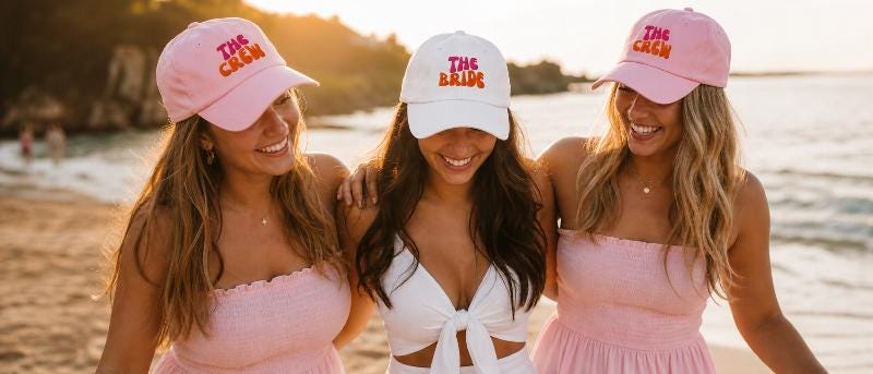 Bestickte Braut Cap | The Bride & The Crew – Bestickte Bachelorette Caps | JGA Caps | Bride Hat | Bridal Party Accessoires | JGA Cap pink