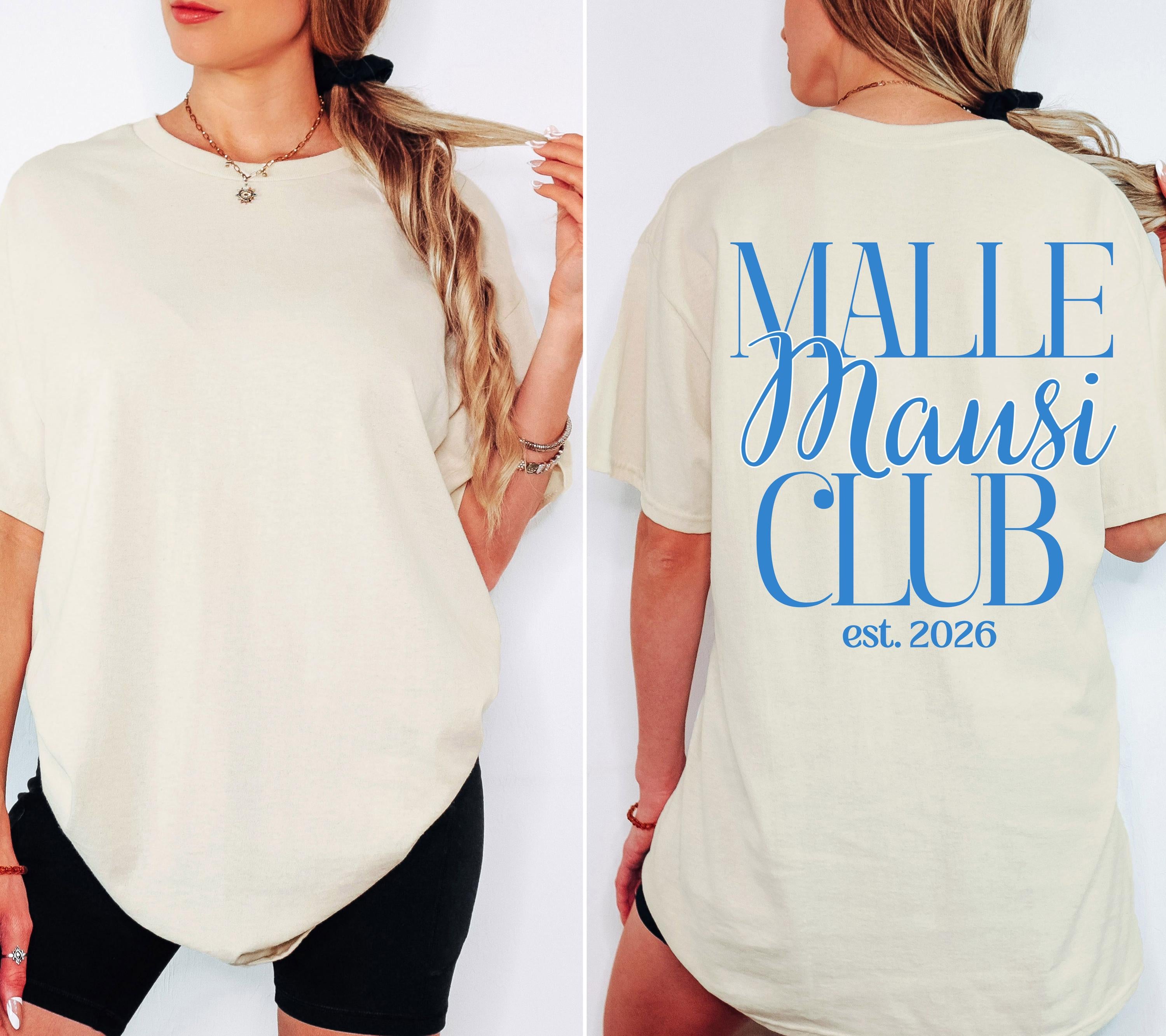 Malle Mausi Club Shirt blau, Malle Shirt 2026, Malle Shirts, Mallorca T Shirts, Bier Shirt, Gruppenshirt Mausis, Mäuse, Damen, Frauen, Playa