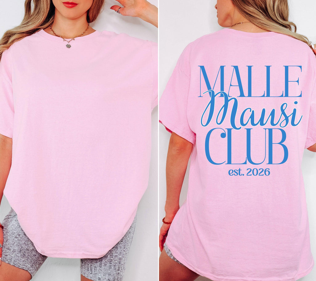 Malle Mausi Club Shirt blau, Malle Shirt 2026, Malle Shirts, Mallorca T Shirts, Bier Shirt, Gruppenshirt Mausis, Mäuse, Damen, Frauen, Playa