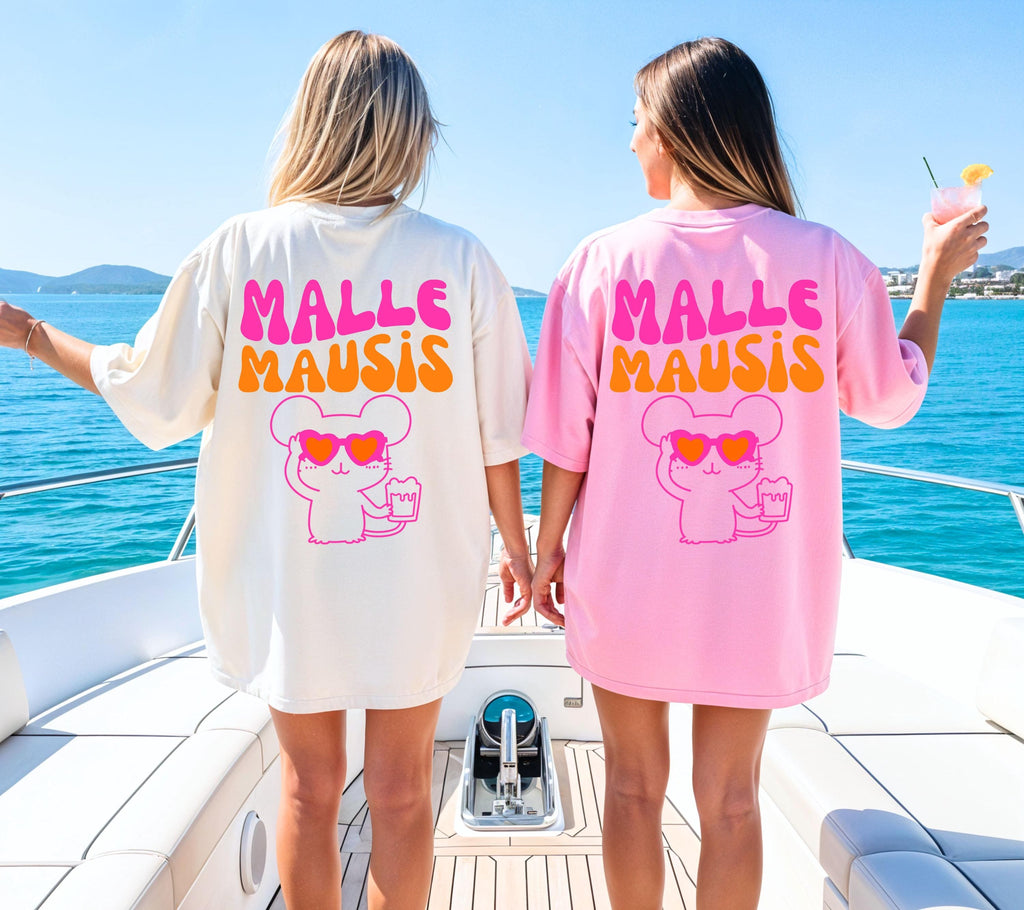 Malle Mausis Shirt pink orange, Malle Shirt 2026, Malle Shirts, Mallorca T Shirts, Bier Shirt, Gruppenshirt, Mausi, Mäuse, Maus, Damen Sonne