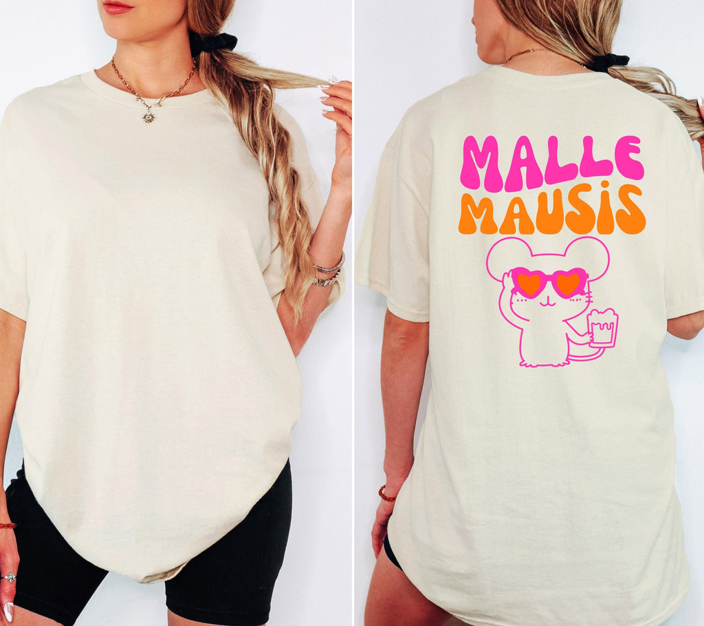 Malle Mausis Shirt pink orange, Malle Shirt 2026, Malle Shirts, Mallorca T Shirts, Bier Shirt, Gruppenshirt, Mausi, Mäuse, Maus, Damen Sonne