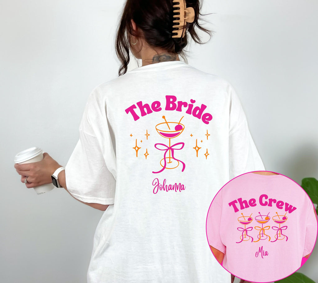 JGA Shirt, Junggesellinnenabschied Shirts, JGA pink orange, Backprint, Braut Shirt, JGA Frauen, Team Shirts, Hochzeit, Bride Shirt Name