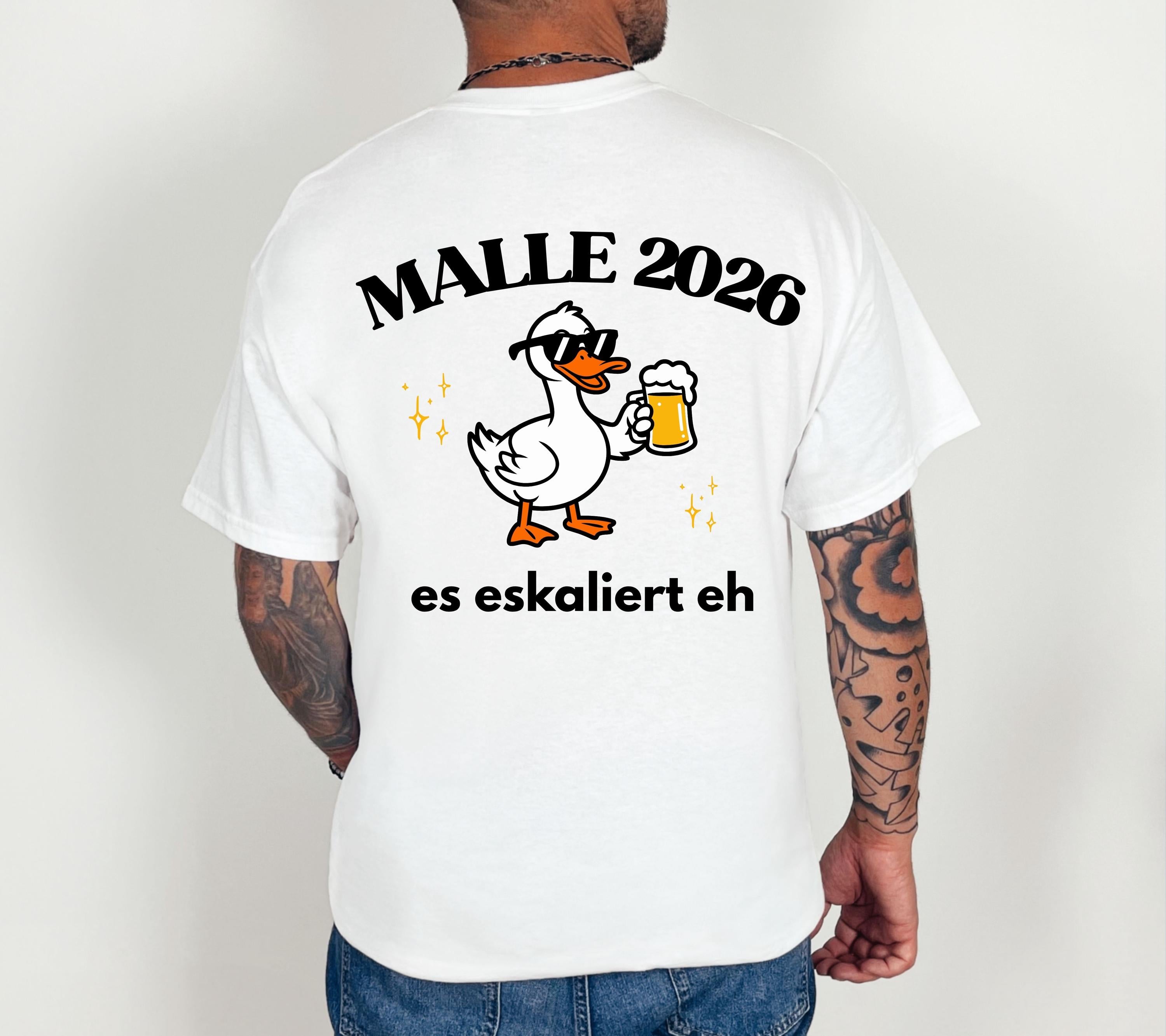 Malle Shirt, Ente, Malle 2026, Malle Shirts, es eskaliert eh, Mallorca T-Shirt, Bier Shirt, Gruppenshirt, lustige Shirts, Frauen, Männer
