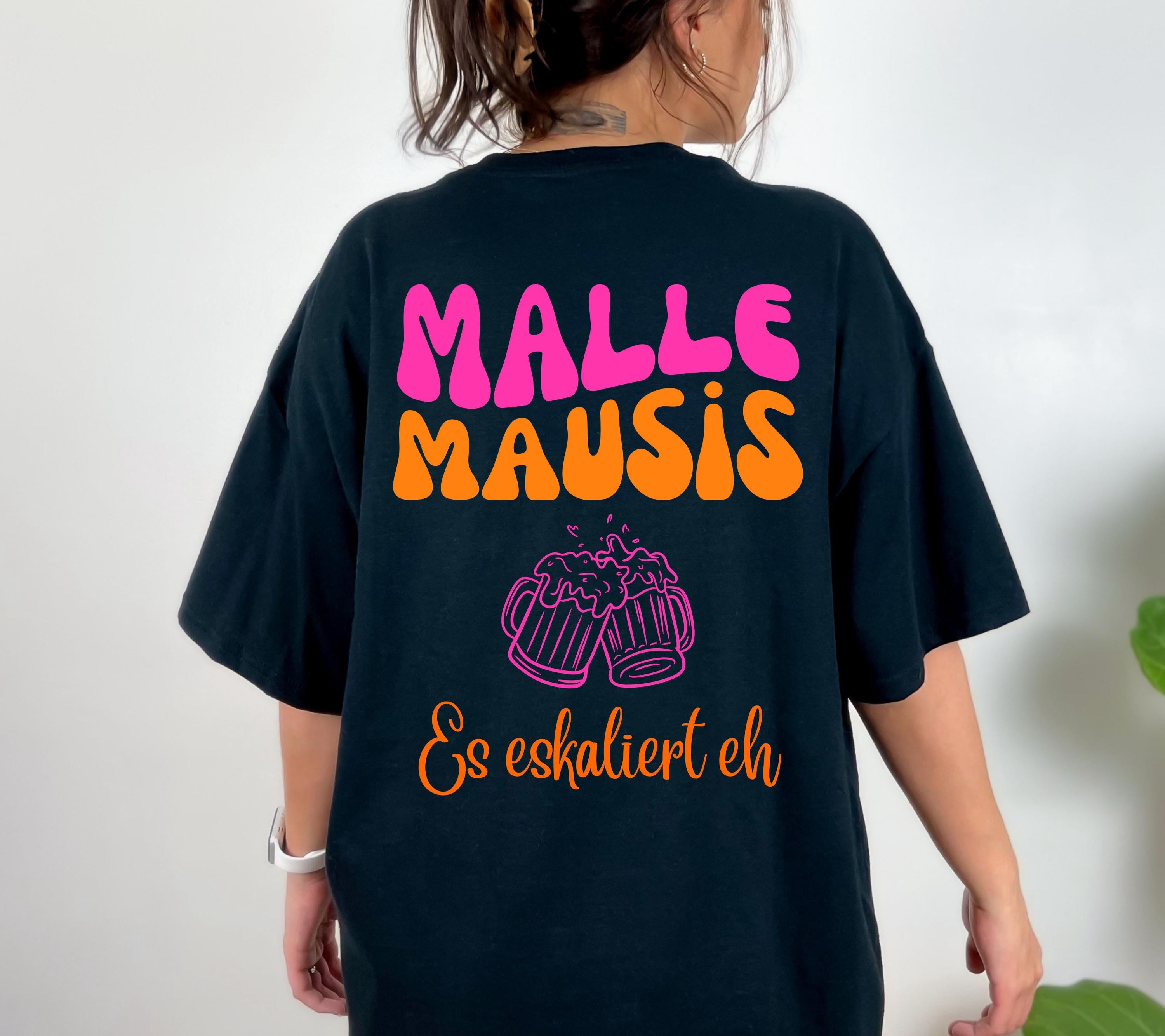 Malle Mausis Shirt, es eskaliert eh, Malle 2026, Malle Shirts pink orange, Mallorca T Shirts, Bier Shirt, Gruppenshirt, Mausi, Mäuse, Damen