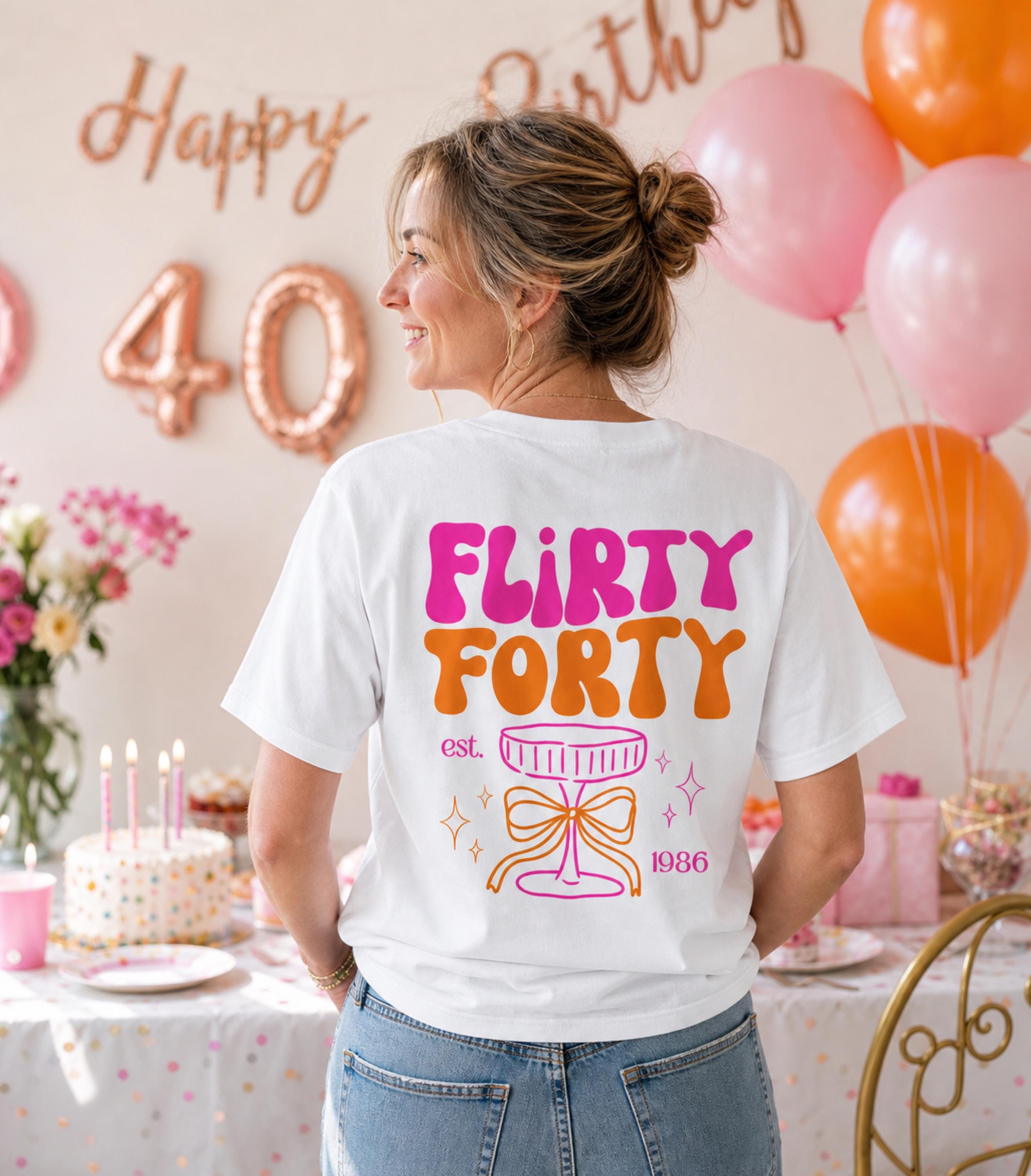 Flirty Forty Shirt, Geburtstagsshirt, est 1986, personalisiertes 40. Geburtstag Shirt, Geschenkidee Geburtstag vierzig, 40 Jahre Birthday