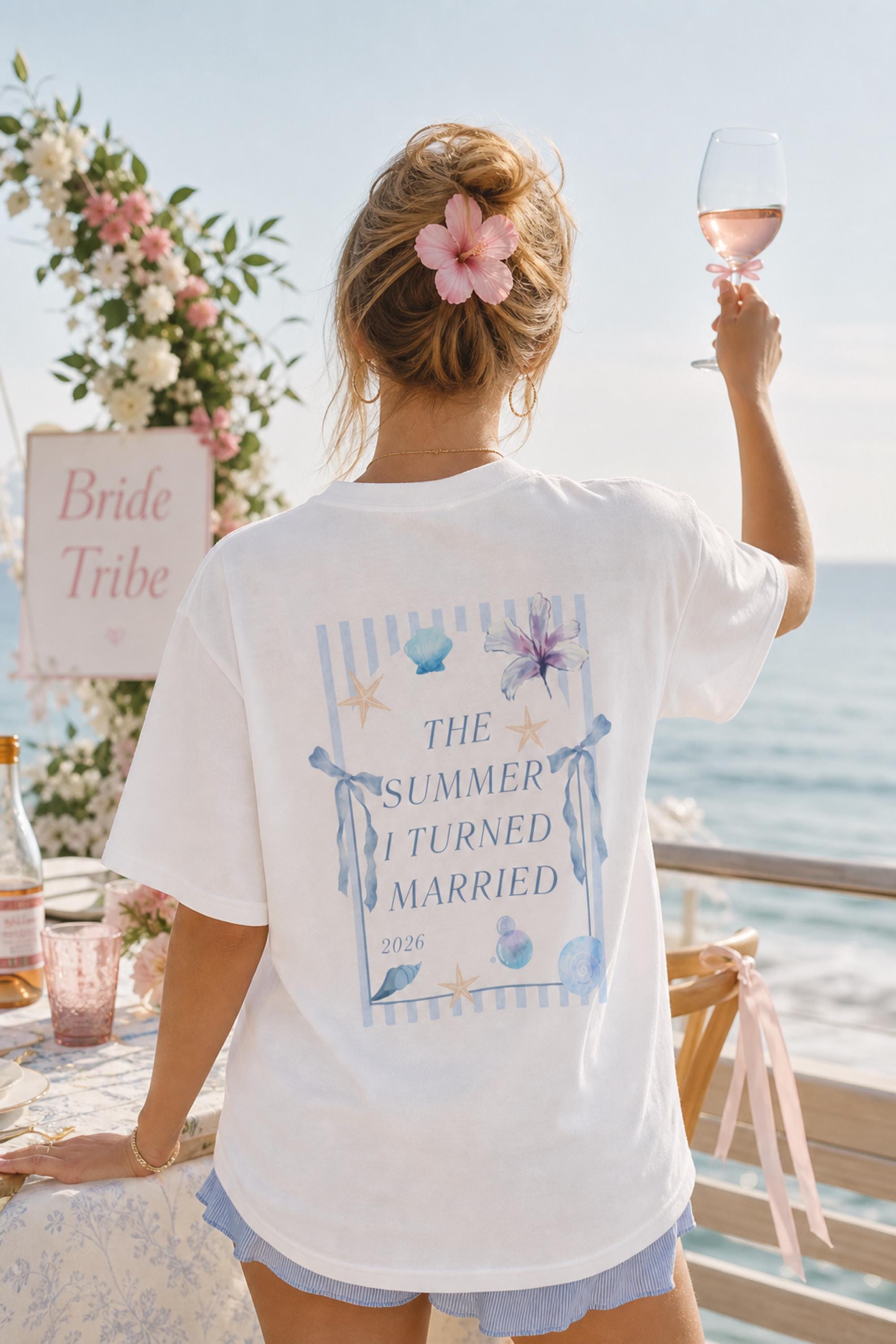 The summer I turned married, JGA Shirt blau, Junggesellinnenabschied Shirts, JGA Shirts Frauen, Team Bride, Braut Shirt, Hochzeit Shirt