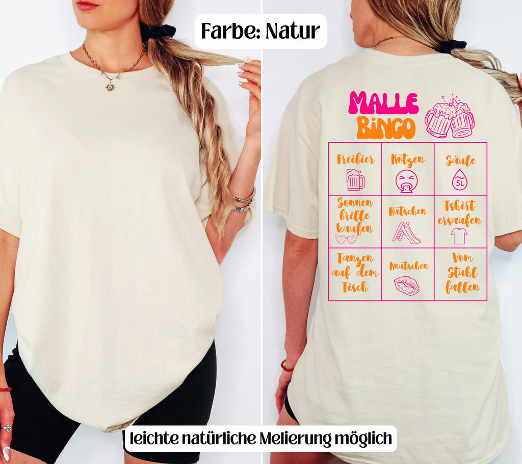 Malle T-Shirt, Malle Bingo, Backprint, Gruppenshirt, Malle Shirts, Malle TShirts, personalisiert, Mallorca Shirts, Sekt Shirt, Sauf T Shirt