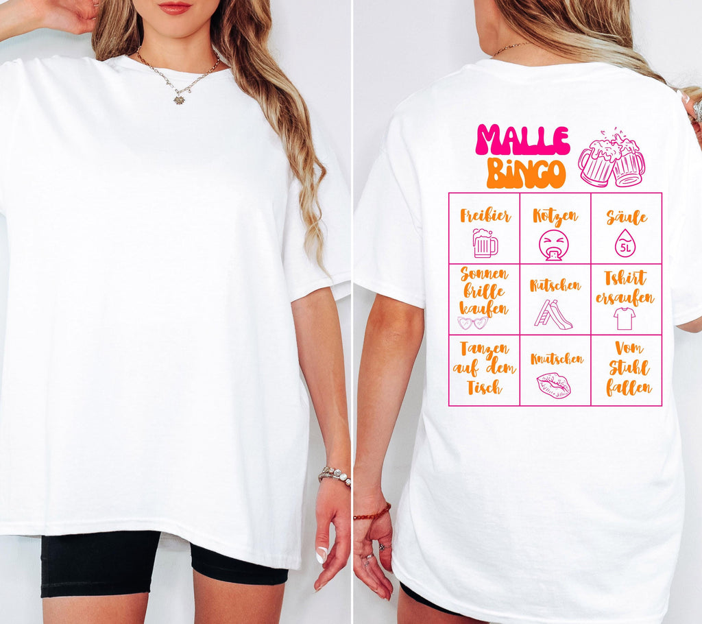 Malle T-Shirt, Malle Bingo, Backprint, Gruppenshirt, Malle Shirts, Malle TShirts, personalisiert, Mallorca Shirts, Sekt Shirt, Sauf T Shirt