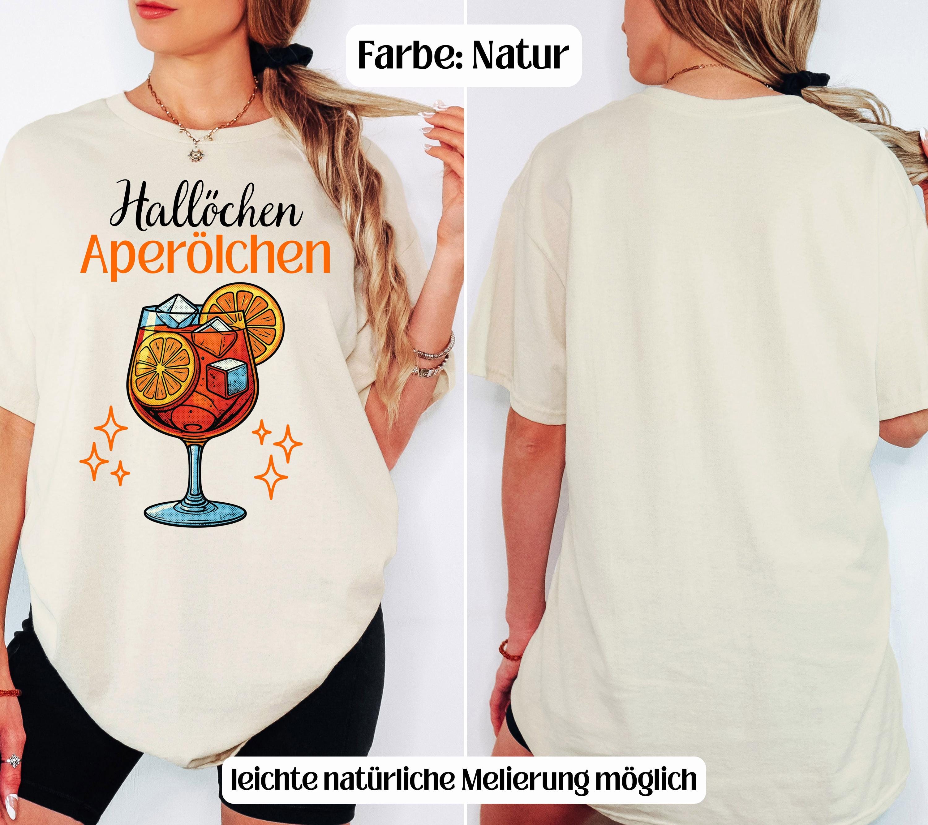 Hallöchen Aperölchen Shirt, JGA, Gruppenshirt, Backprint, Spritz, Cocktail, Sommer T-Shirt Damen, Shirts Frauengruppe, orange, Sekt, Urlaub