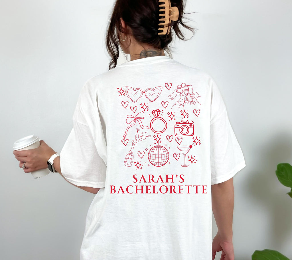 JGA T-Shirt, Junggesellinnenabschied Shirts, Braut T-Shirt, Backprint, Bride Shirt, JGA Frauen, Team Shirts, Hochzeit, JGA Shirt mit Namen