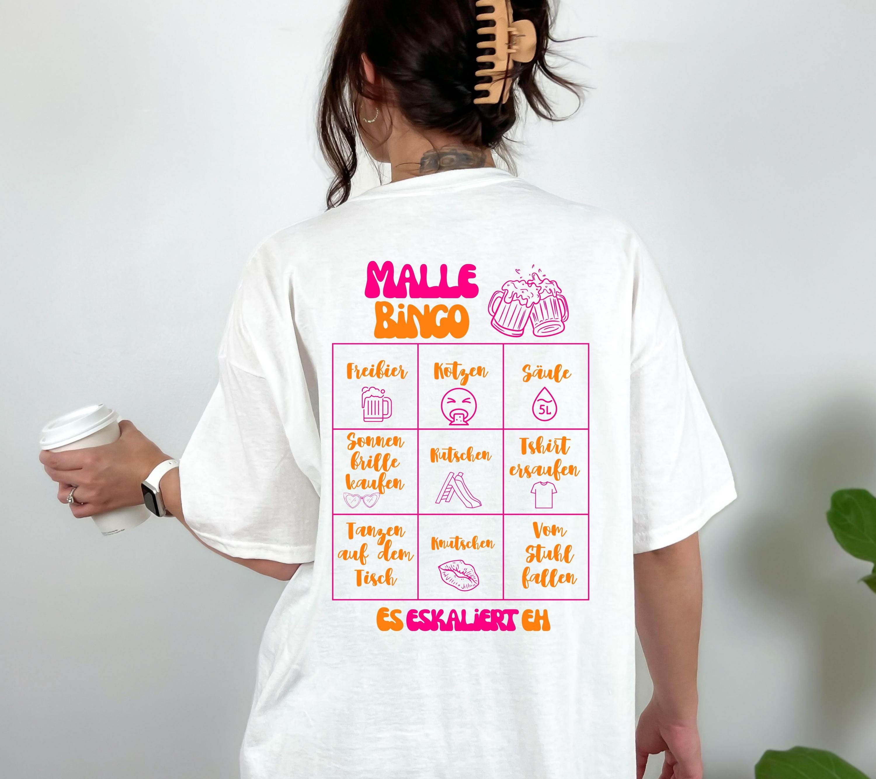 Malle Shirt, Malle Bingo, es eskaliert eh, Backprint, Gruppenshirt, Malle TShirts, personalisiert, Mallorca Shirts, Sekt Shirt, Sauf T Shirt