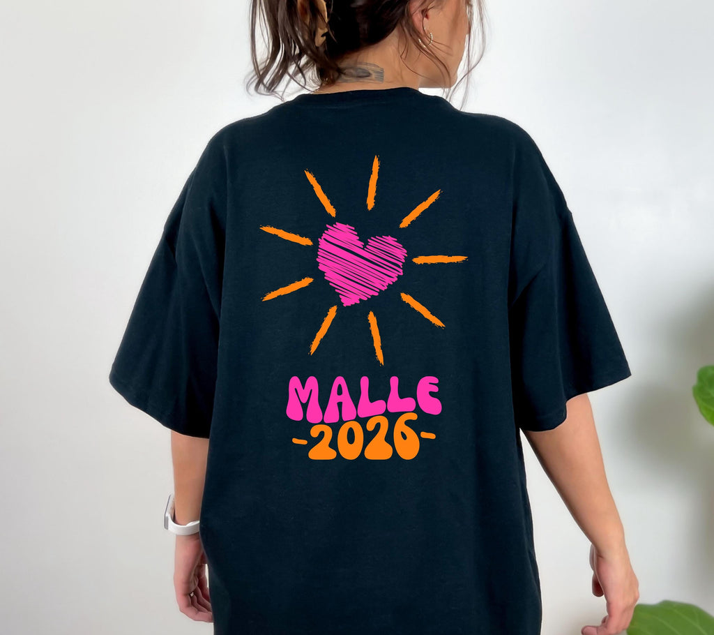 Malle Shirt, Malle 2026, Malle T Shirt, Mallorca Shirts, Bier Shirt, Sauf T Shirt, Gruppenshirt, Sommer, Sonne, Herz, Frauen, pink orange