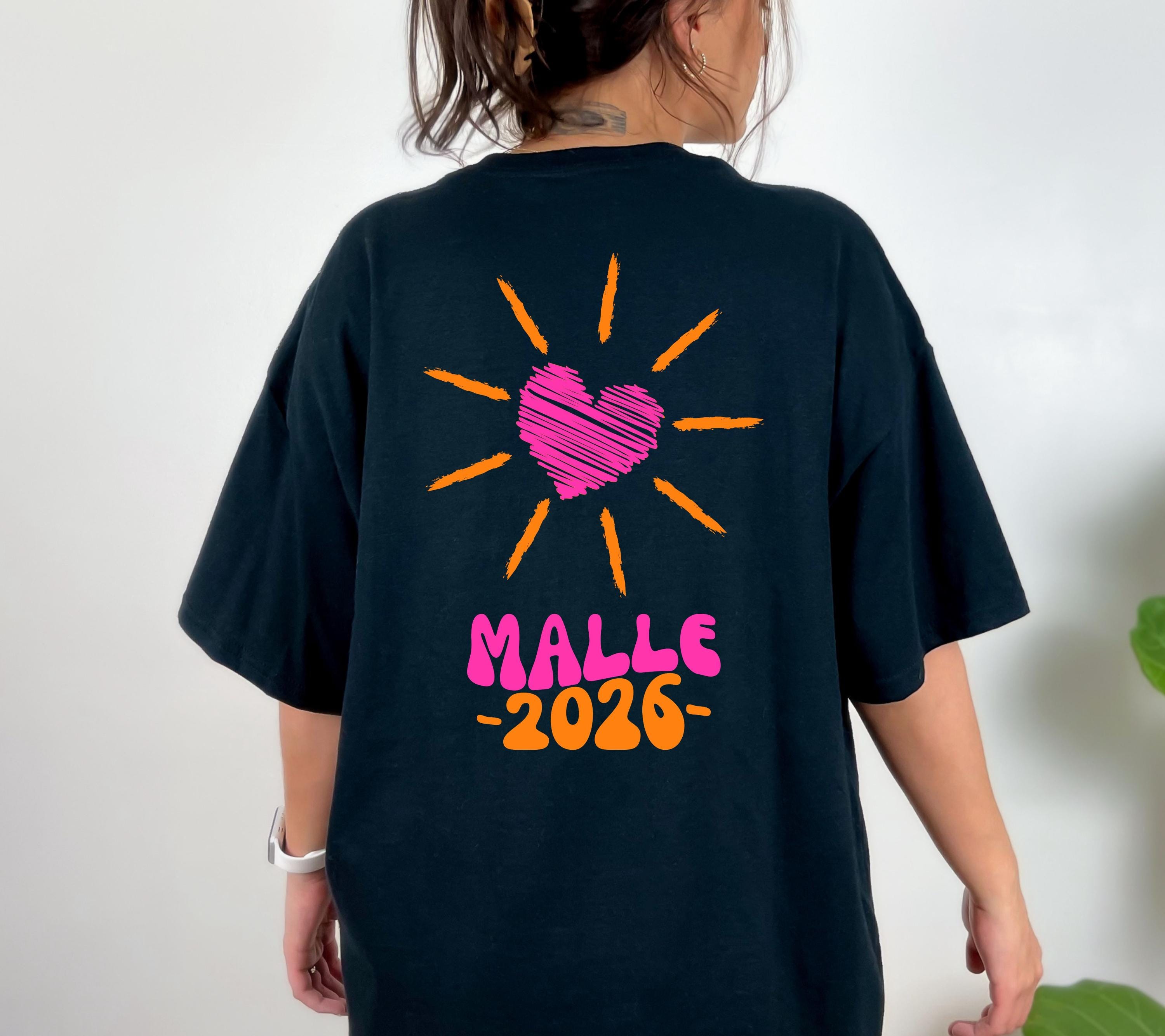 Malle Shirt, Malle 2026, Malle T Shirt, Mallorca Shirts, Bier Shirt, Sauf T Shirt, Gruppenshirt, Sommer, Sonne, Herz, Frauen, pink orange