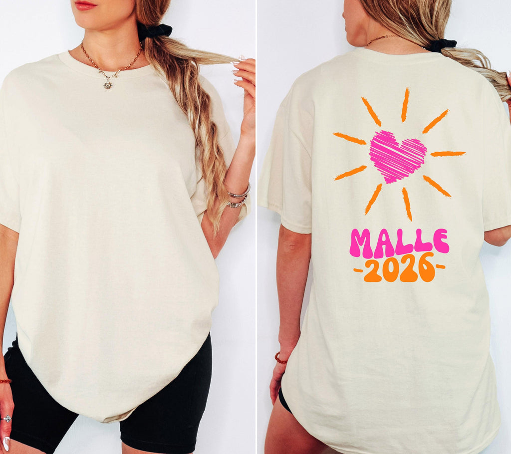 Malle Shirt, Malle 2026, Malle T Shirt, Mallorca Shirts, Bier Shirt, Sauf T Shirt, Gruppenshirt, Sommer, Sonne, Herz, Frauen, pink orange