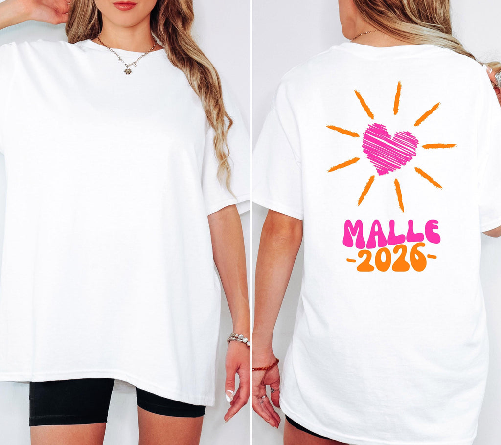 Malle Shirt, Malle 2026, Malle T Shirt, Mallorca Shirts, Bier Shirt, Sauf T Shirt, Gruppenshirt, Sommer, Sonne, Herz, Frauen, pink orange