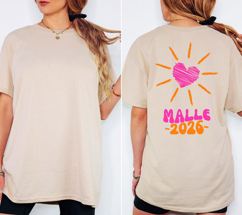 Malle Shirt, Malle 2026, Malle T Shirt, Mallorca Shirts, Bier Shirt, Sauf T Shirt, Gruppenshirt, Sommer, Sonne, Herz, Frauen, pink orange