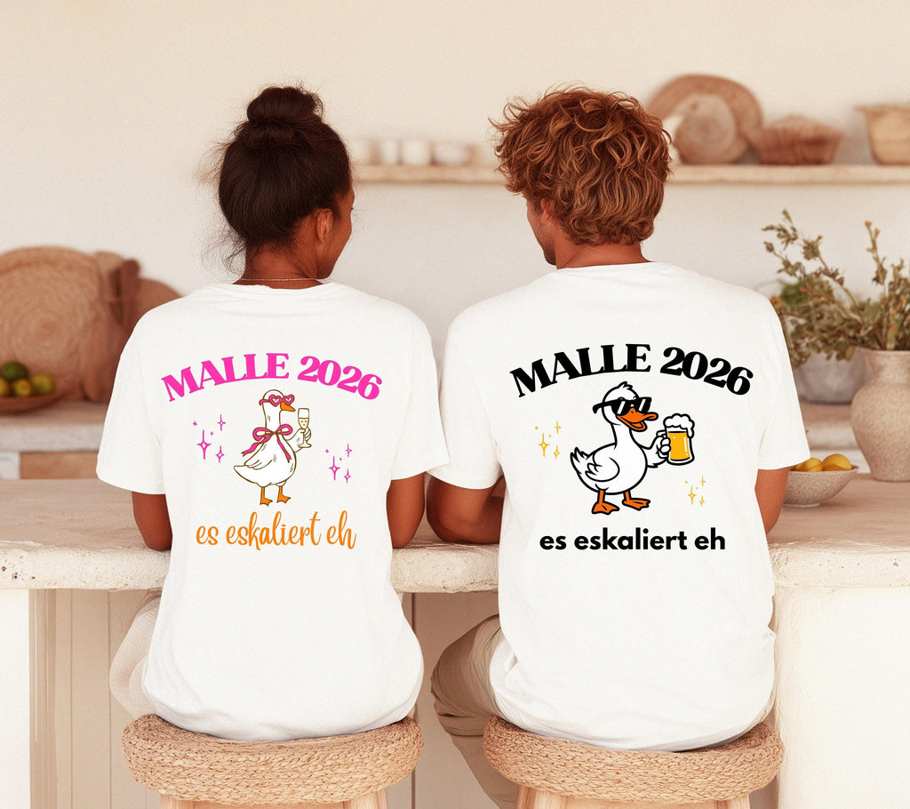 Malle Shirt, Ente, Malle 2026, Malle Shirts, es eskaliert eh, Mallorca T-Shirt, Bier Shirt, Gruppenshirt, lustige Shirts, Frauen, Männer