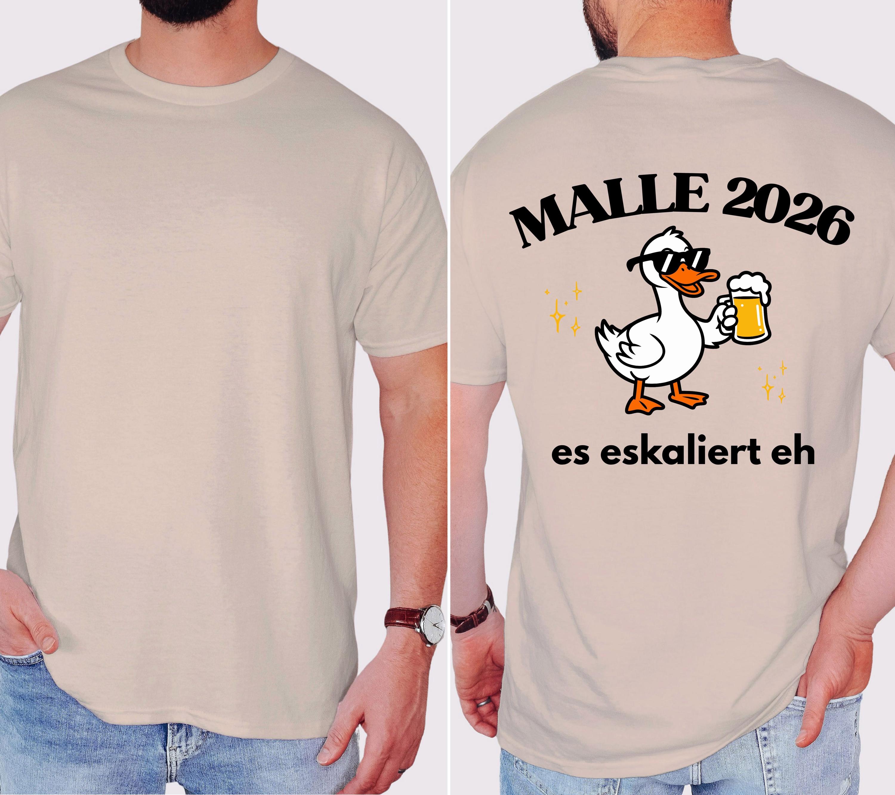 Malle Shirt, Ente, Malle 2026, Malle Shirts, es eskaliert eh, Mallorca T-Shirt, Bier Shirt, Gruppenshirt, lustige Shirts, Frauen, Männer
