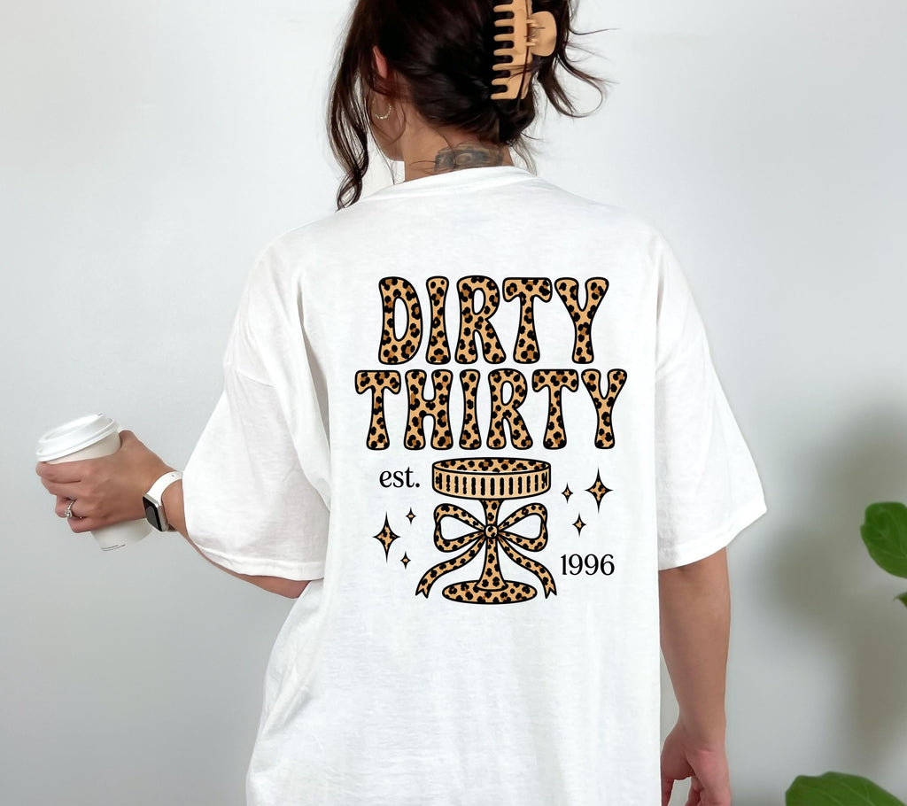 Geburtstagsshirt, Dirty Thirty Shirt, Leo Muster, est 1996, personalisiertes 30. Geburtstag Shirt, Geschenkidee Geburtstag dreißig, 30 Jahre
