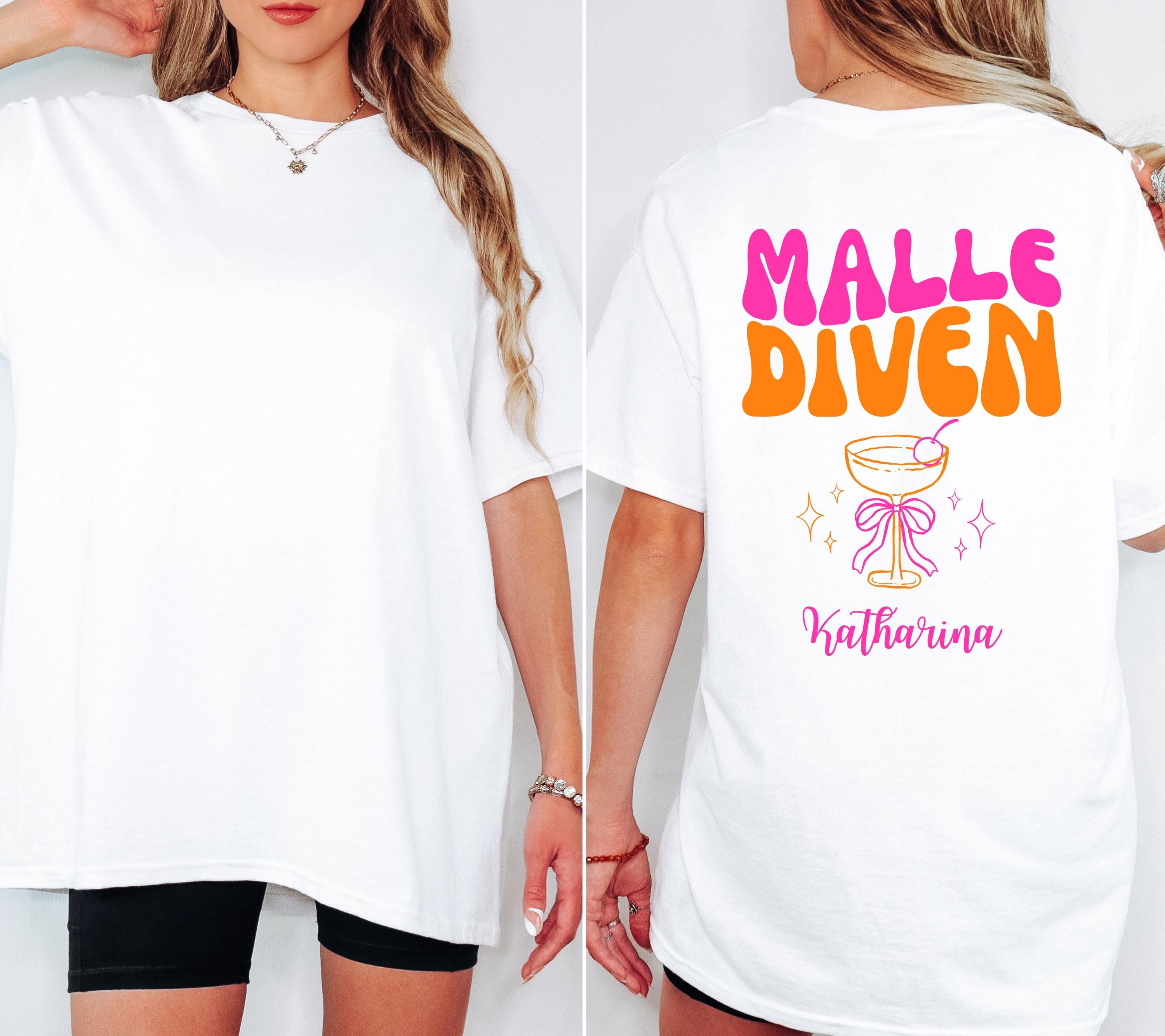 Malle Shirt, Malle Diven, personalisiert, Malle 2026, Malle T Shirt, Mallorca Shirts Backprint, Sekt Shirt, Gruppenshirt, pink orange, Name