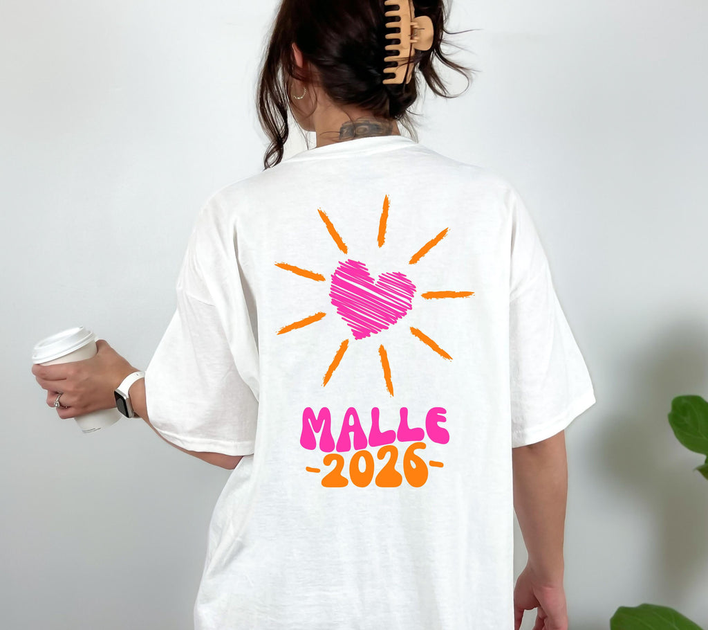 Malle Shirt, Malle 2026, Malle T Shirt, Mallorca Shirts, Bier Shirt, Sauf T Shirt, Gruppenshirt, Sommer, Sonne, Herz, Frauen, pink orange