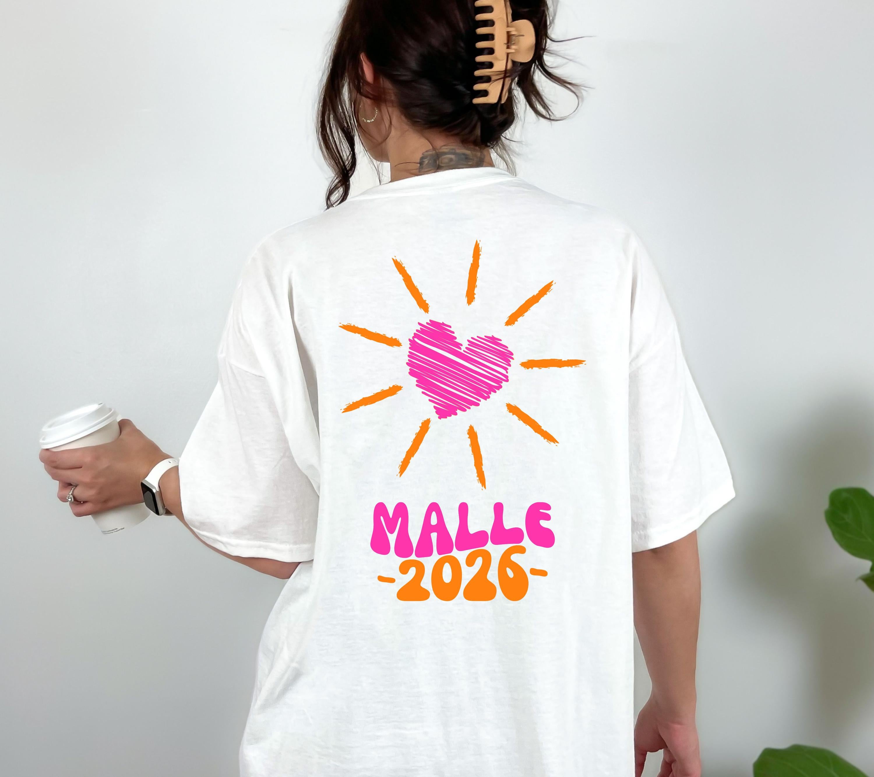 Malle Shirt, Malle 2026, Malle T Shirt, Mallorca Shirts, Bier Shirt, Sauf T Shirt, Gruppenshirt, Sommer, Sonne, Herz, Frauen, pink orange
