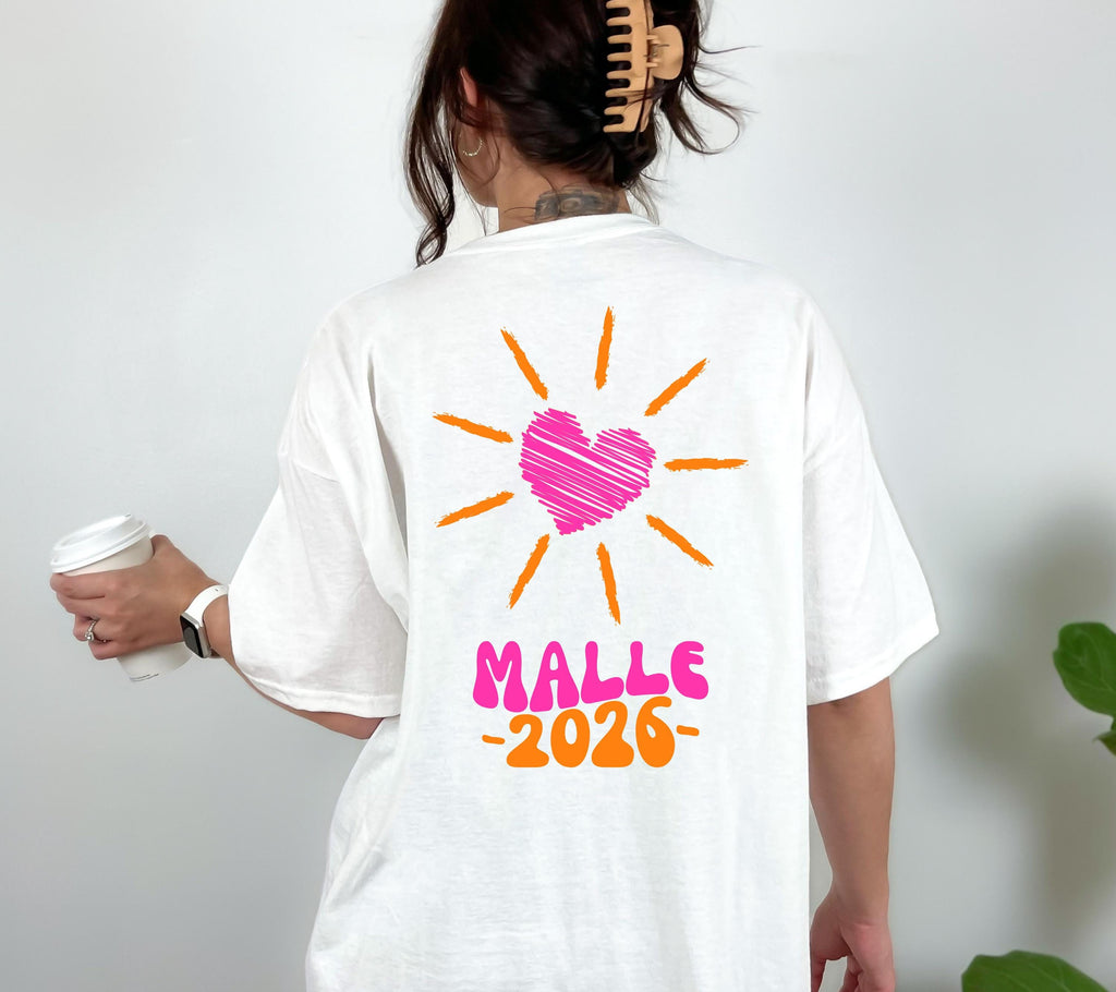 Malle Shirt, Malle 2026, Malle T Shirt, Mallorca Shirts, Bier Shirt, Sauf T Shirt, Gruppenshirt, Sommer, Sonne, Herz, Frauen, pink orange