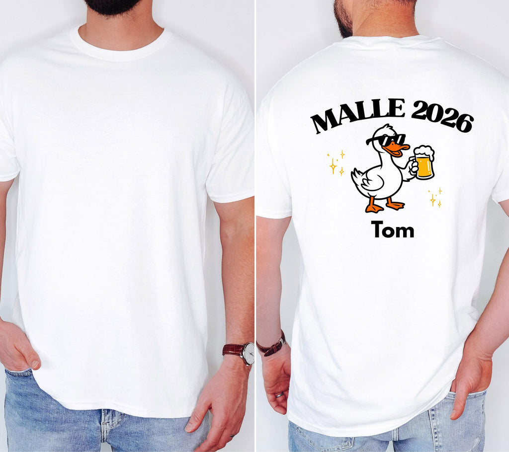 Malle Shirt, Backprint, Malle 2026 Ente, Malle Shirts personalisiert, Mallorca t Shirts, Bier Shirt, Gruppenshirt pink, lustige Shirts, Sekt