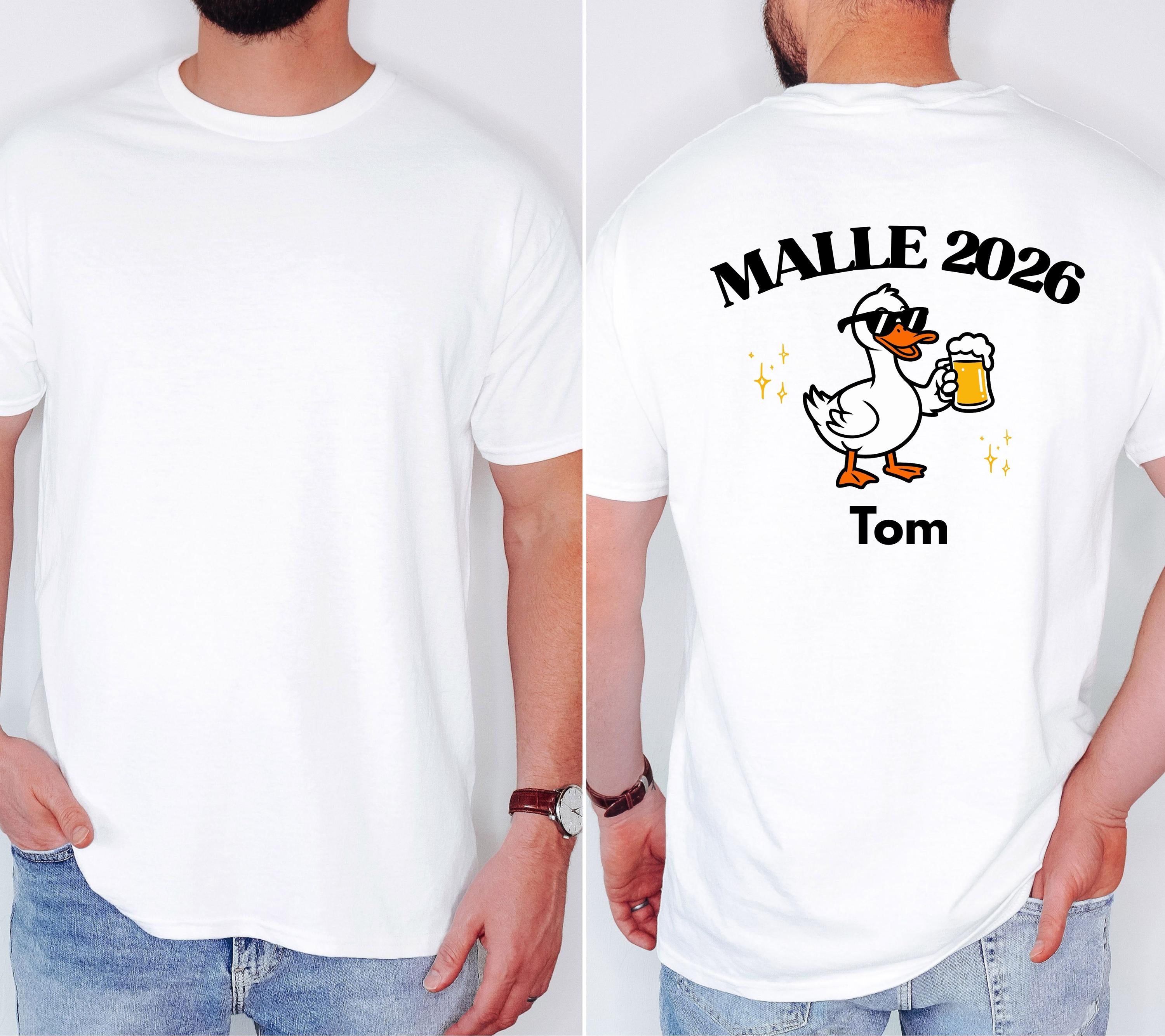 Malle Shirt, Backprint, Malle 2026 Ente, Malle Shirts personalisiert, Mallorca t Shirts, Bier Shirt, Gruppenshirt pink, lustige Shirts, Sekt
