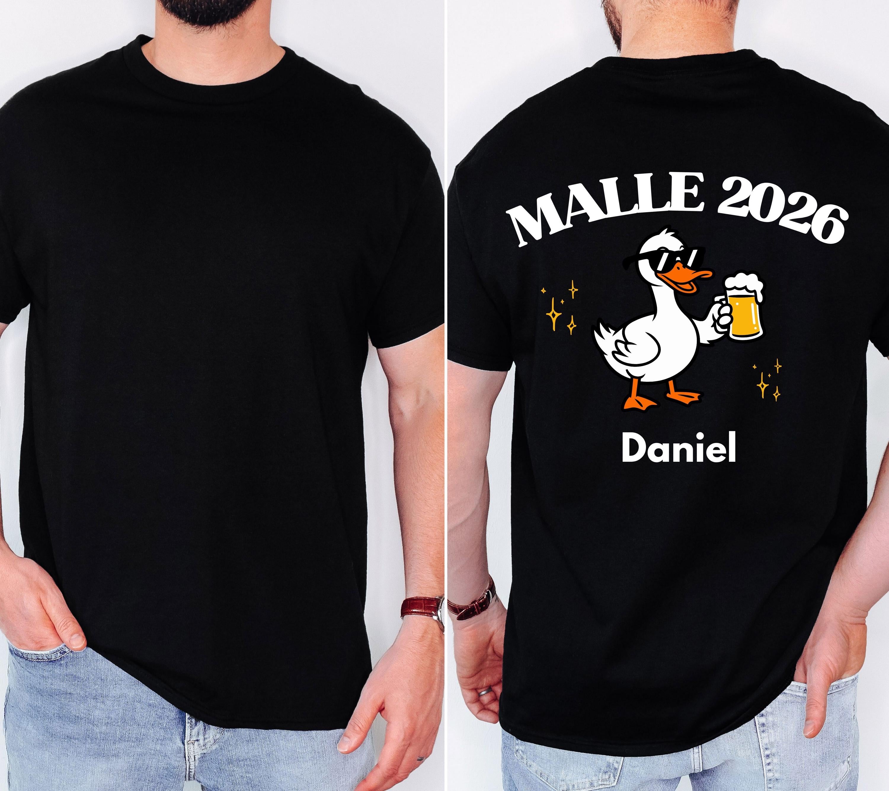 Malle Shirt, Backprint, Malle 2026 Ente, Malle Shirts personalisiert, Mallorca t Shirts, Bier Shirt, Gruppenshirt pink, lustige Shirts, Sekt