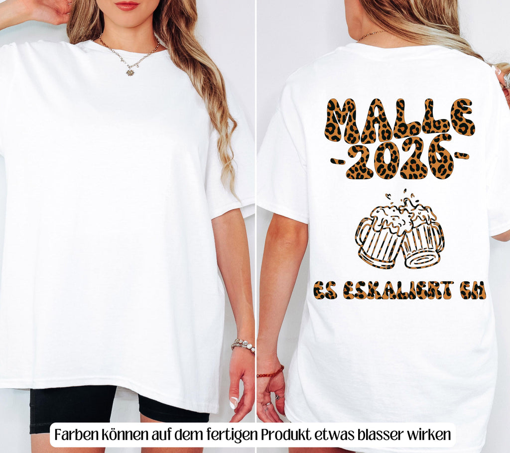 Malle Shirt Leo, es eskaliert eh, Backprint, Malle 2026, Malle T Shirt, Mallorca Shirts, Bier Shirt, Sauf T Shirt, Gruppenshirt, lustig