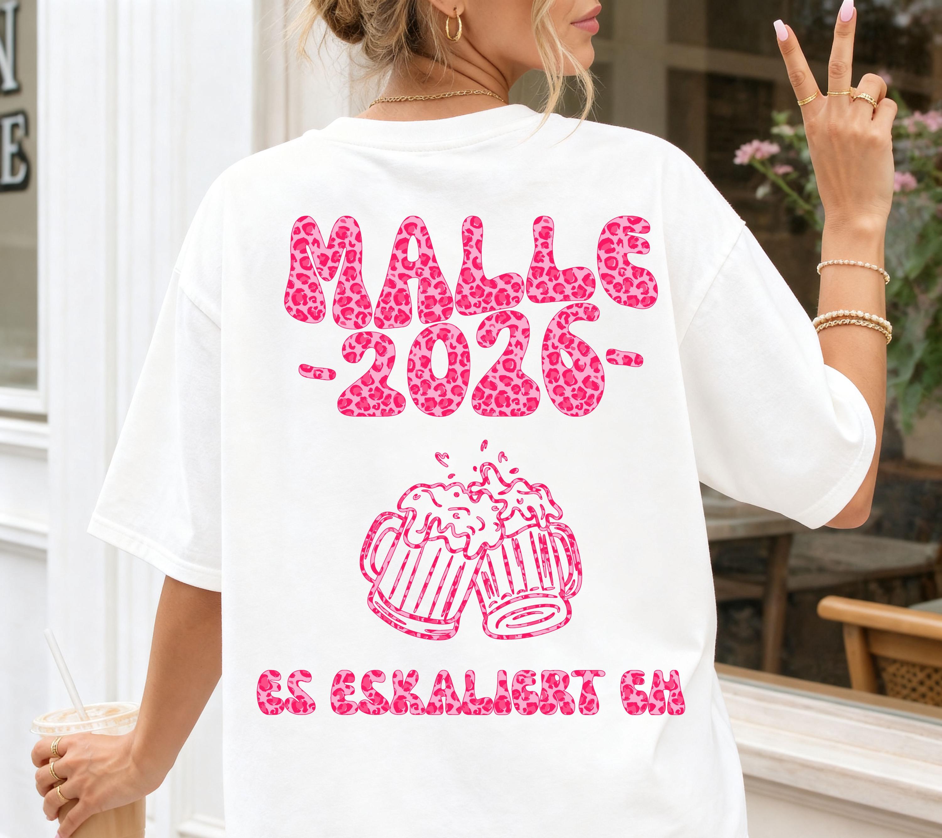 Malle Shirt Leo, es eskaliert eh, Backprint, Malle 2026, Malle T Shirt pink, Mallorca Shirts, Bier Shirt, Sauf T Shirt, Gruppenshirt, lustig