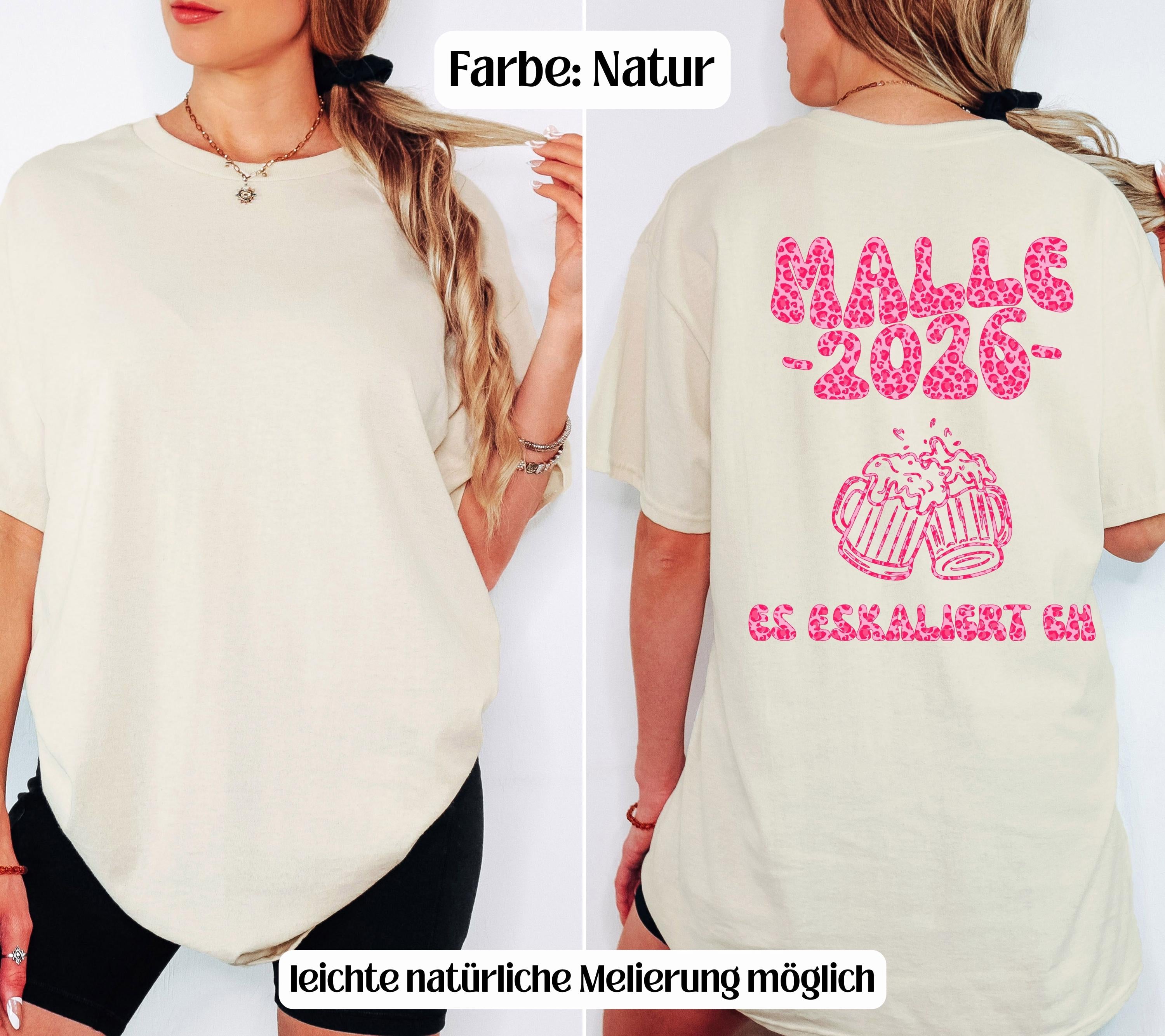 Malle Shirt Leo, es eskaliert eh, Backprint, Malle 2026, Malle T Shirt pink, Mallorca Shirts, Bier Shirt, Sauf T Shirt, Gruppenshirt, lustig