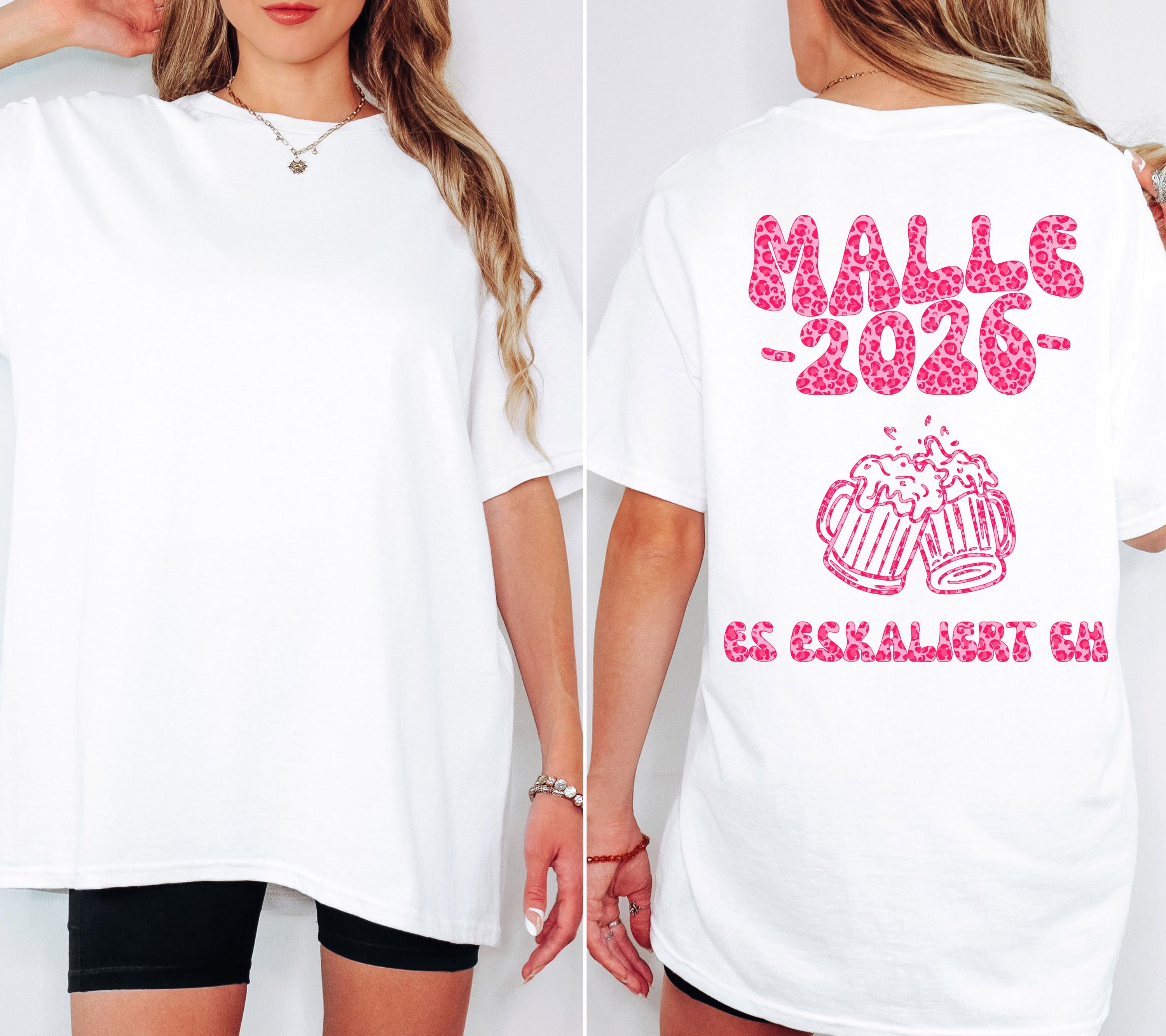 Malle Shirt Leo, es eskaliert eh, Backprint, Malle 2026, Malle T Shirt pink, Mallorca Shirts, Bier Shirt, Sauf T Shirt, Gruppenshirt, lustig