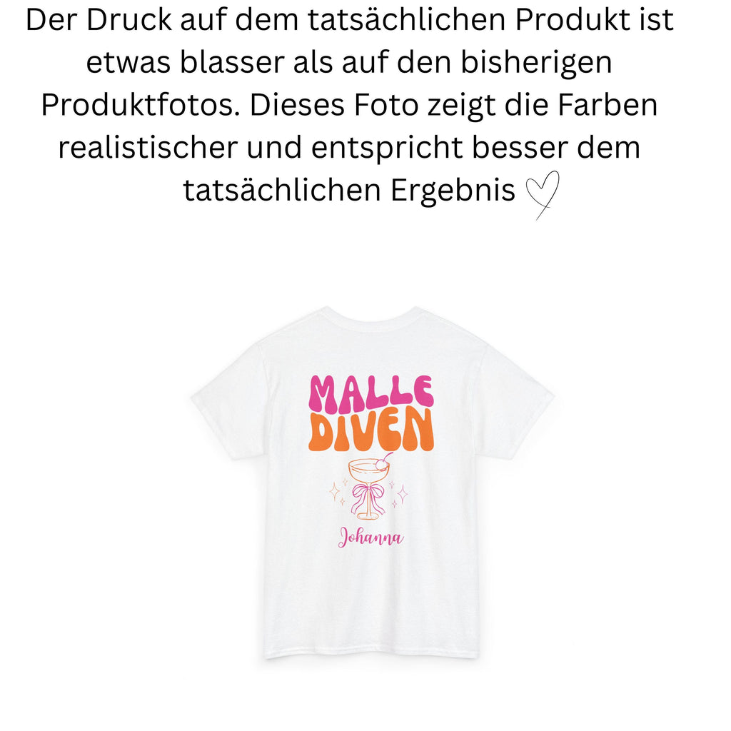 Malle Shirt, Malle Diven, personalisiert, Malle 2026, Malle T Shirt, Mallorca Shirts Backprint, Sekt Shirt, Gruppenshirt, pink orange, Name