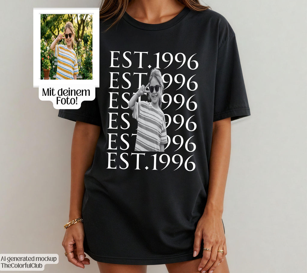 Personalisiertes Foto Shirt Damen | Kinderfoto T-Shirt Geburtsjahr | EST. Shirt | Geburtstag Geschenk Frau | Geburtstagsgeschenk Freundin