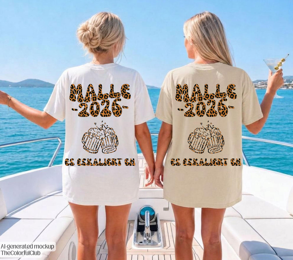 Malle Shirt Leo, es eskaliert eh, Backprint, Malle 2026, Malle T Shirt, Mallorca Shirts, Bier Shirt, Sauf T Shirt, Gruppenshirt, lustig