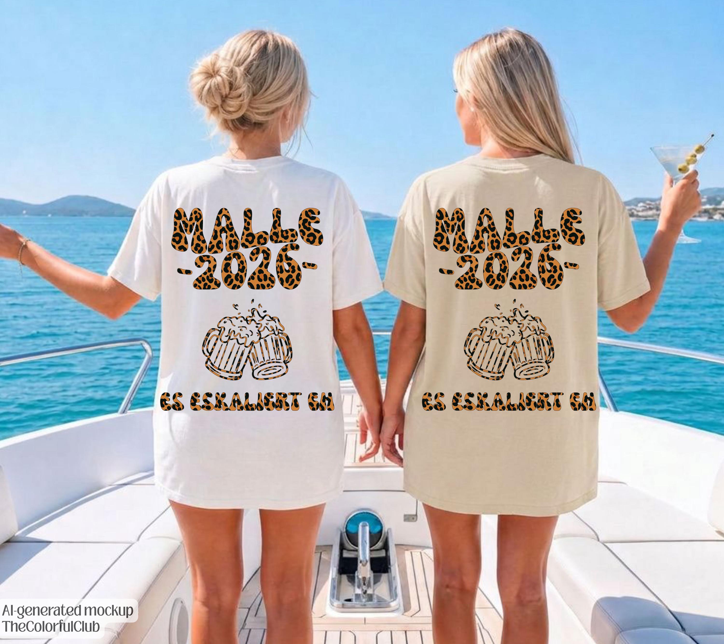 Malle Shirt Leo, es eskaliert eh, Backprint, Malle 2026, Malle T Shirt, Mallorca Shirts, Bier Shirt, Sauf T Shirt, Gruppenshirt, lustig