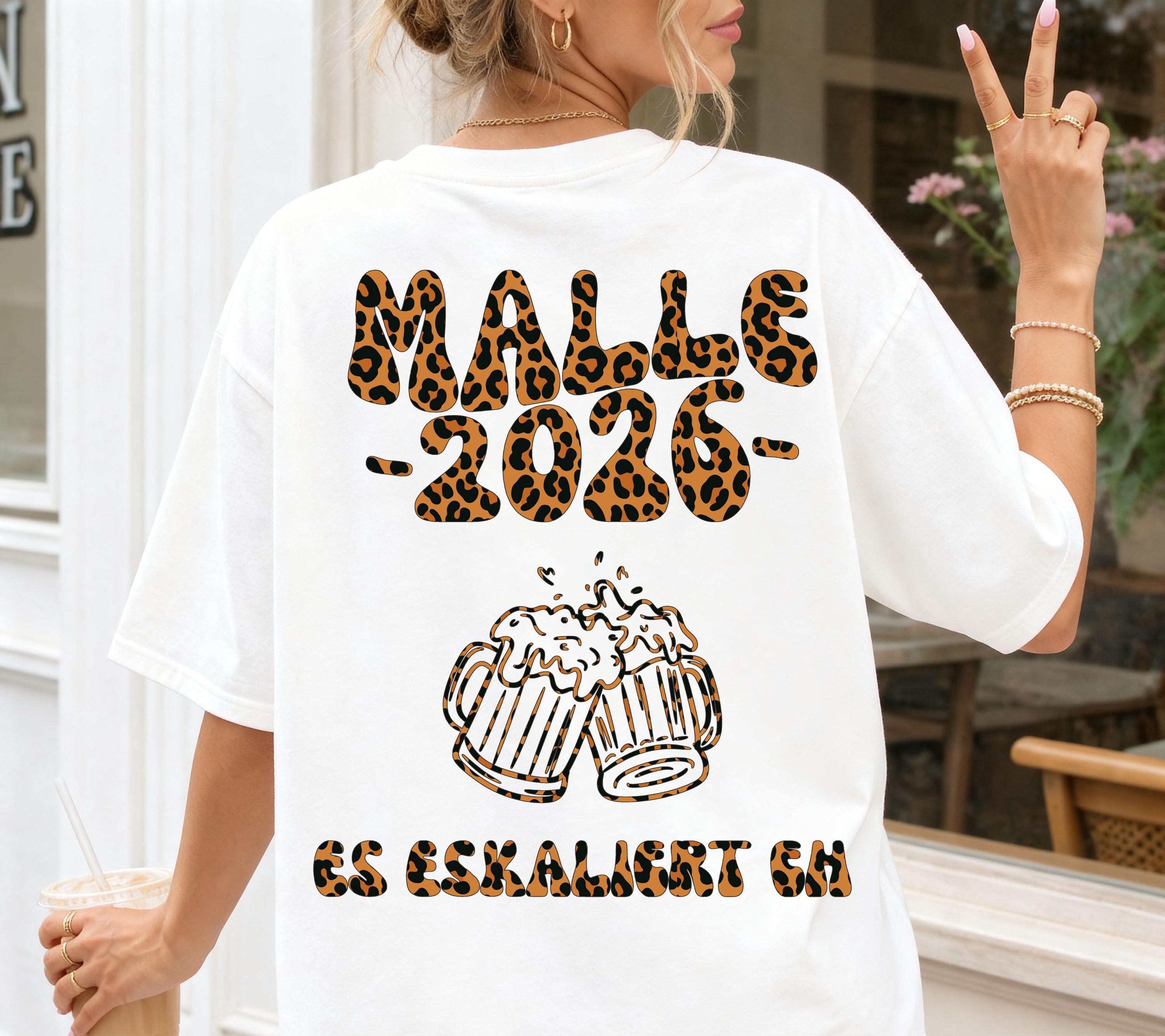 Malle Shirt Leo, es eskaliert eh, Backprint, Malle 2026, Malle T Shirt, Mallorca Shirts, Bier Shirt, Sauf T Shirt, Gruppenshirt, lustig