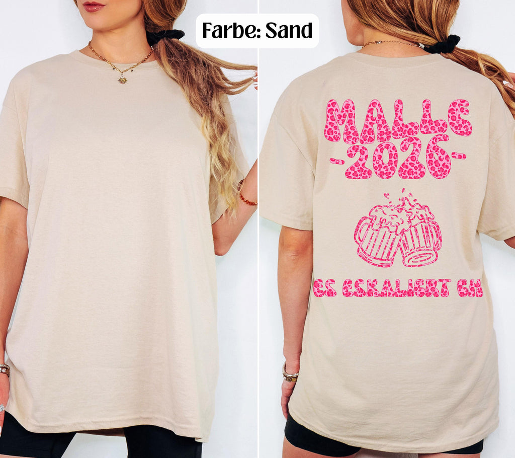 Malle Shirt Leo, es eskaliert eh, Backprint, Malle 2026, Malle T Shirt pink, Mallorca Shirts, Bier Shirt, Sauf T Shirt, Gruppenshirt, lustig