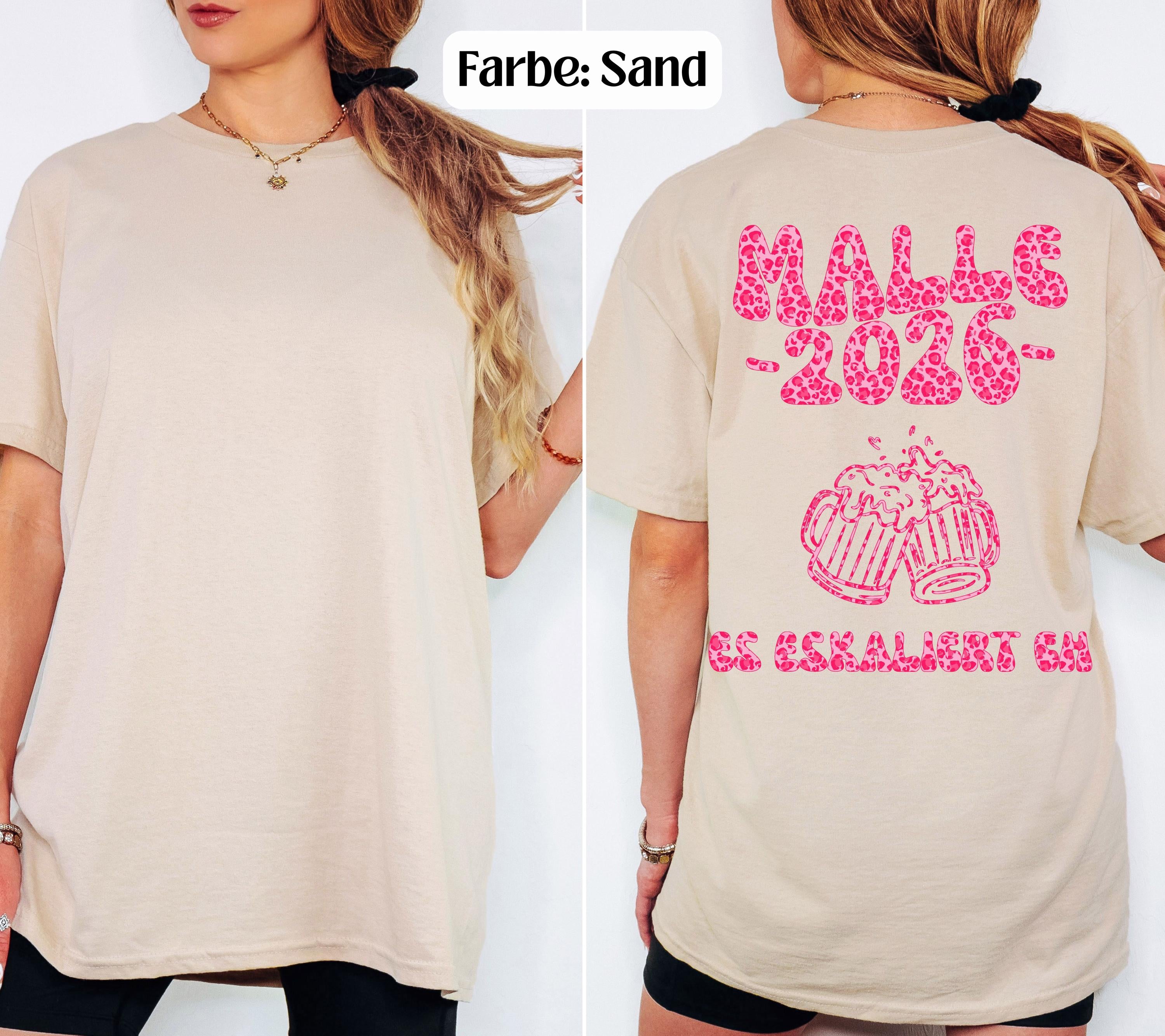 Malle Shirt Leo, es eskaliert eh, Backprint, Malle 2026, Malle T Shirt pink, Mallorca Shirts, Bier Shirt, Sauf T Shirt, Gruppenshirt, lustig