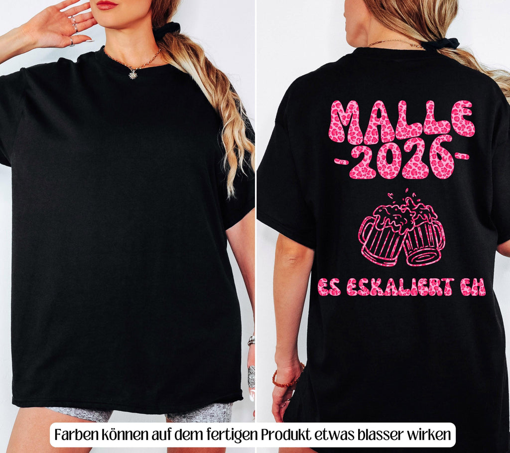 Malle Shirt Leo, es eskaliert eh, Backprint, Malle 2026, Malle T Shirt pink, Mallorca Shirts, Bier Shirt, Sauf T Shirt, Gruppenshirt, lustig