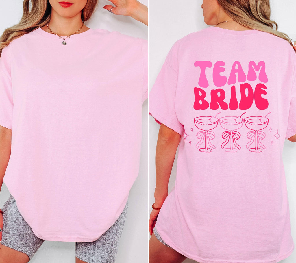 JGA T Shirt Backprint, Junggesellenenabschied Shirts, JGA pink orange, Bride, Team, Braut Shirt mit Name, JGA Frauen, Gruppen Shirt Hochzeit