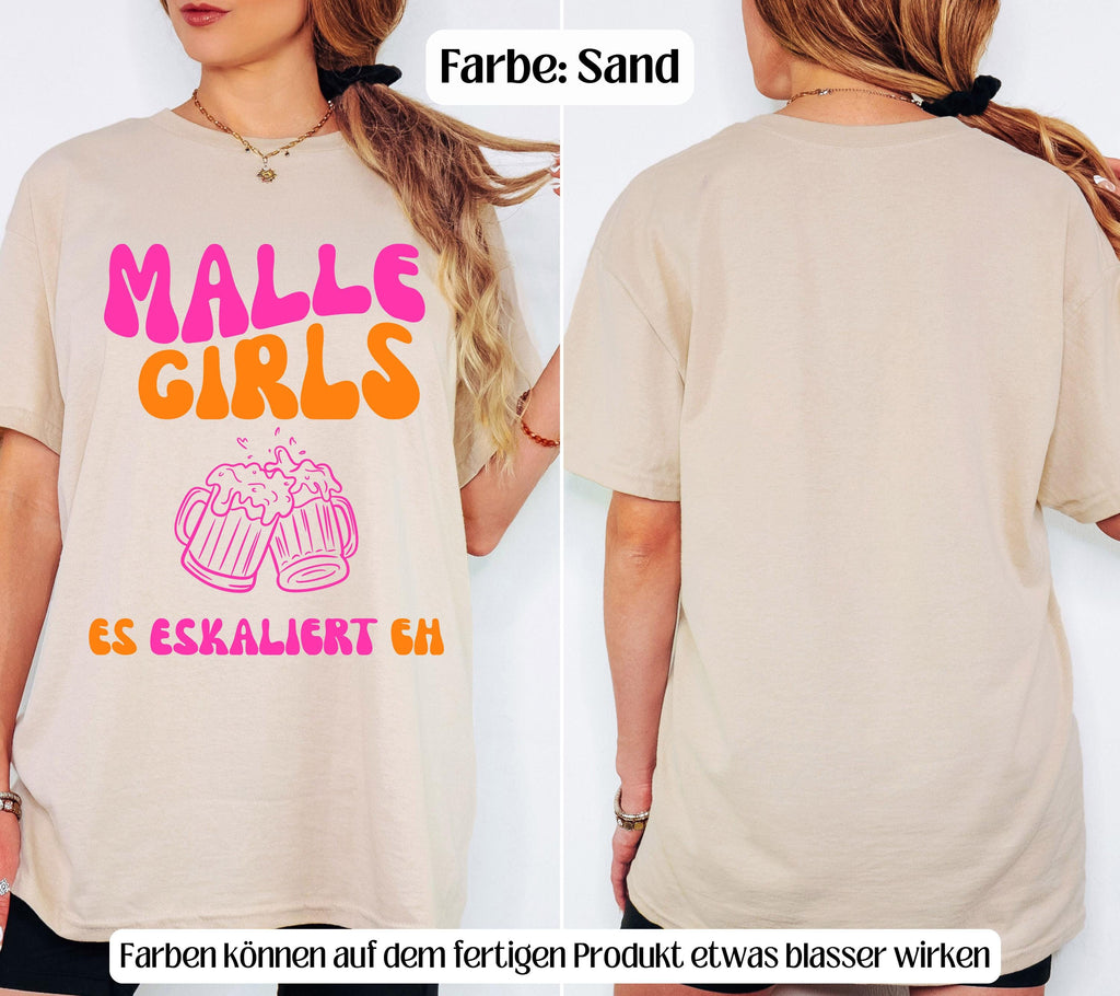 Malle Shirts, es eskaliert eh, Backprint, Girls, Malle T Shirt, Mallorca Shirts, Bier Shirt, Sauf T-Shirt, Gruppenshirt, lustig, bunt