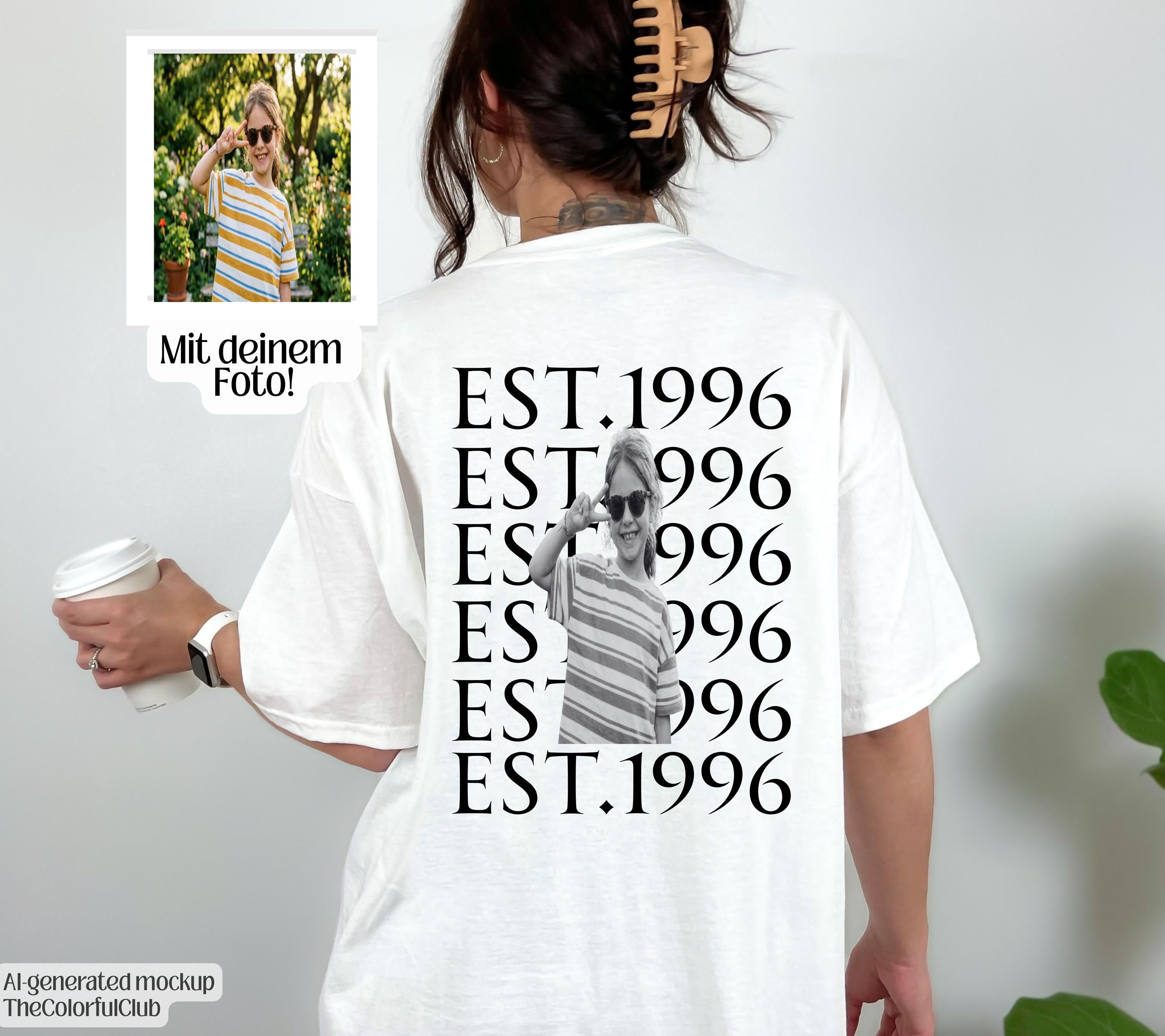 Geburtstagsshirt | Personalisiertes Foto Shirt | Kinderfoto T-Shirt Geburtsjahr | EST Shirt | Geburtstag Geschenk Frau | Geburtstagsgeschenk