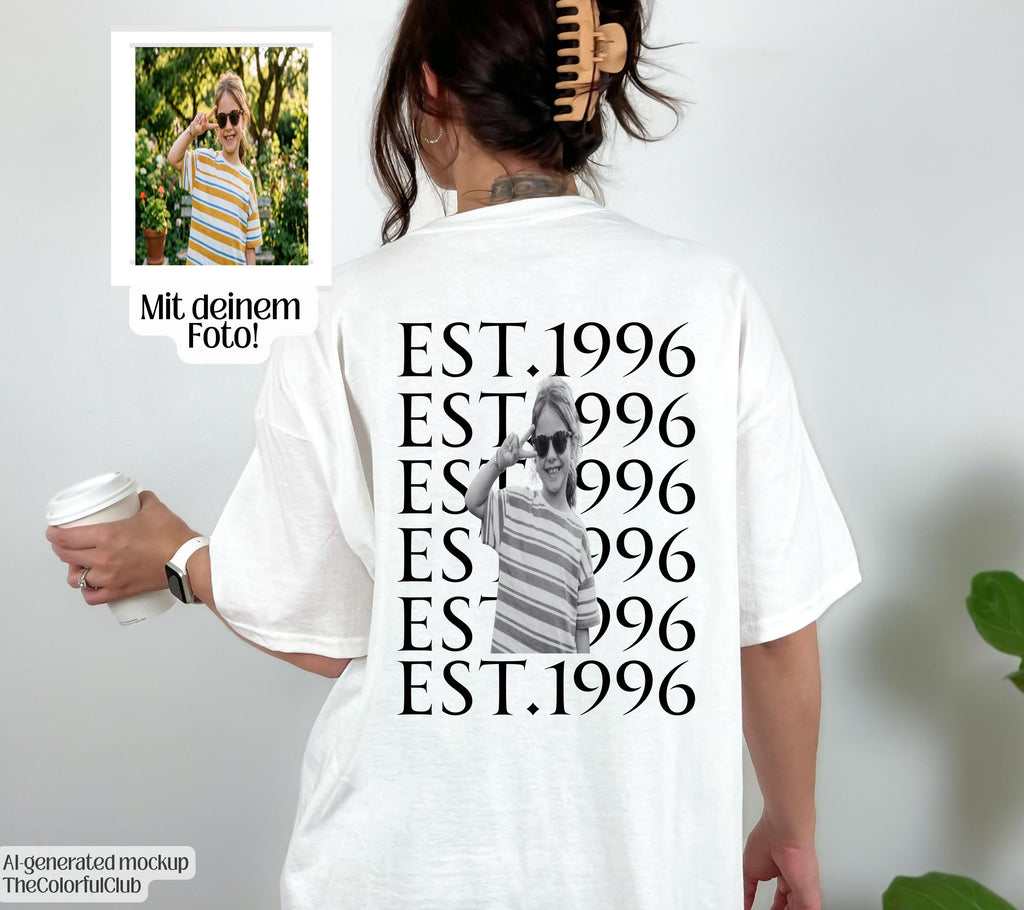 30 Geburtstag Shirt personalisiert | Vintage EST. 1996 Shirt mit Kinderfoto | Geschenk zum 30. Geburtstag | Foto T-Shirt | Geburtstag Shirt