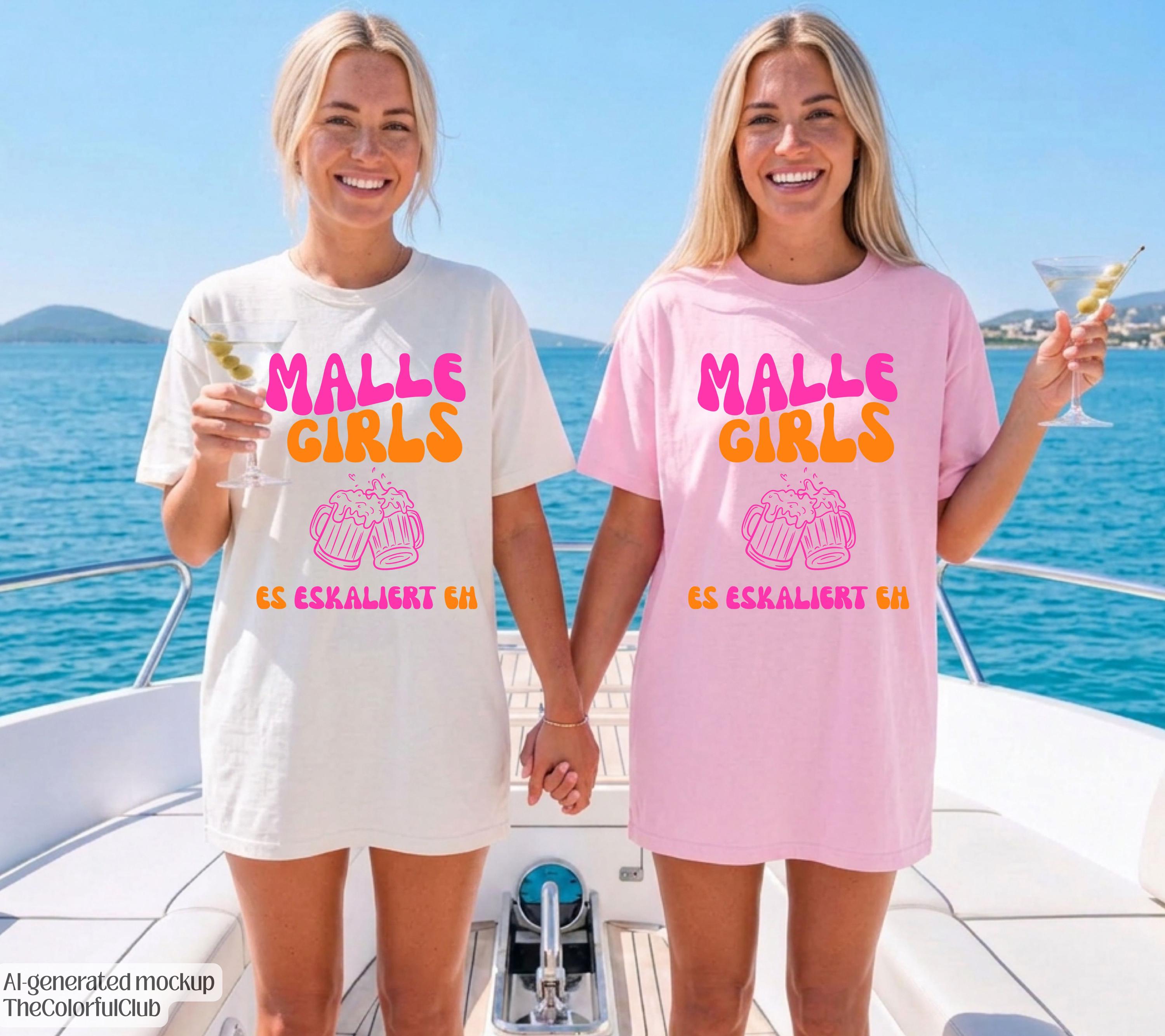 Malle Shirts, es eskaliert eh, Backprint, Girls, Malle T Shirt, Mallorca Shirts, Bier Shirt, Sauf T-Shirt, Gruppenshirt, lustig, bunt