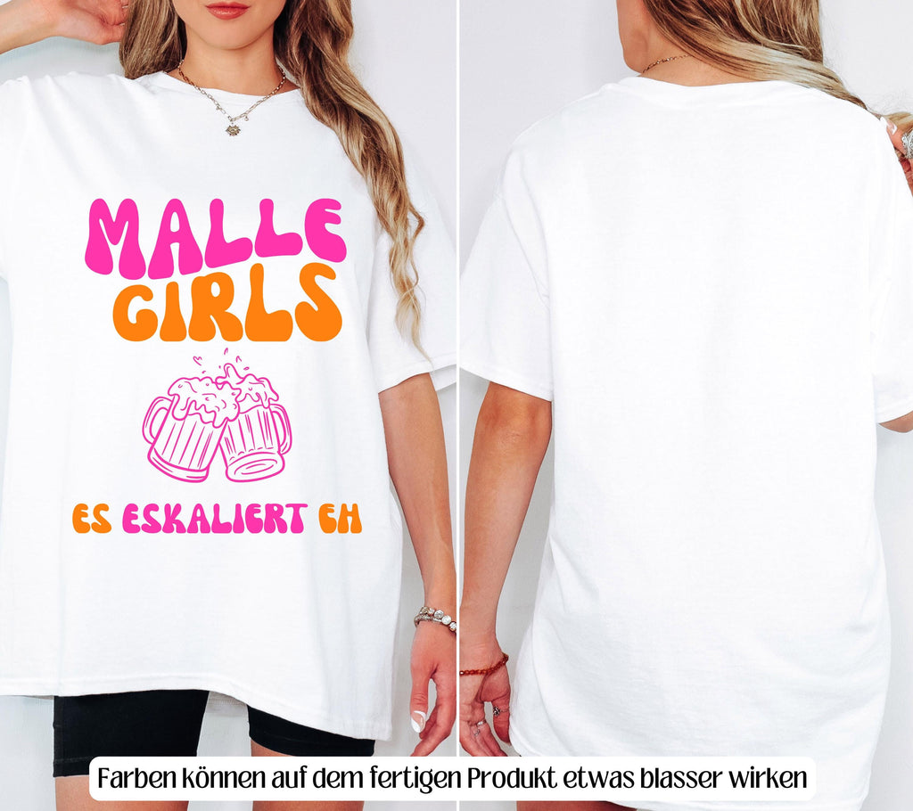 Malle Shirts, es eskaliert eh, Backprint, Girls, Malle T Shirt, Mallorca Shirts, Bier Shirt, Sauf T-Shirt, Gruppenshirt, lustig, bunt
