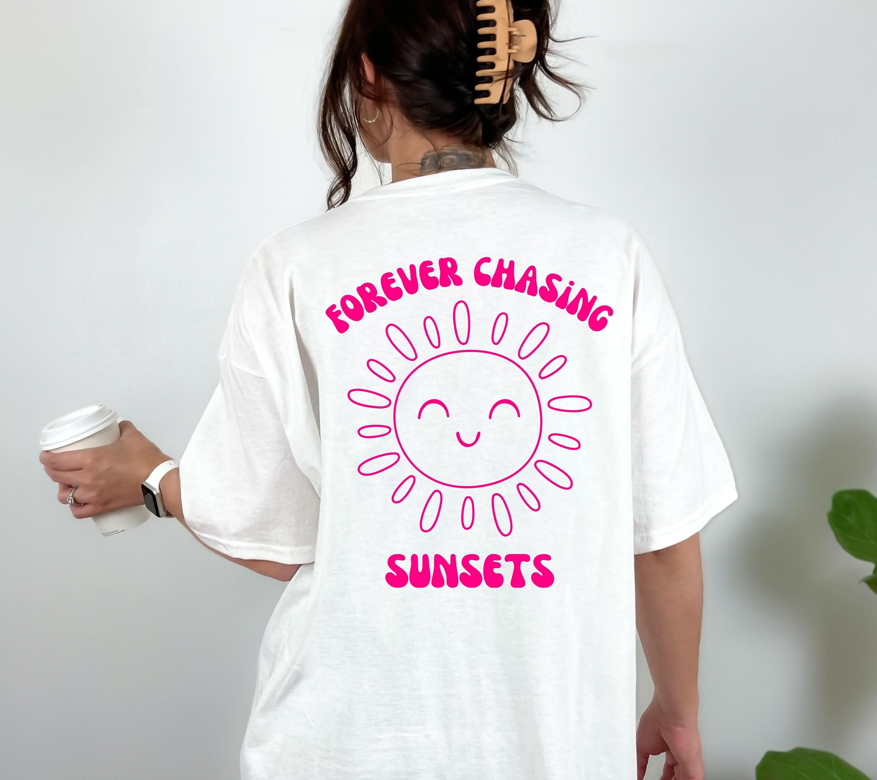 T Shirt Backprint Sonne, Sunset, Statement Shirt, Sommer Oberteil Damen, Geschenkidee Freundin, Mama, Schwester, Muttertag, Strand, pink